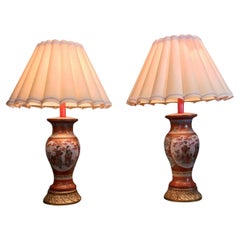 Coppia di vasi di porcellana Kutani del periodo Meiji Lampade da tavolo Antiquariato LA light