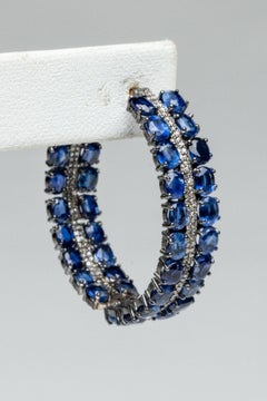 Contemporary Kyanite and Diamond Inside Out Hoop Earrings, 22.40ct
