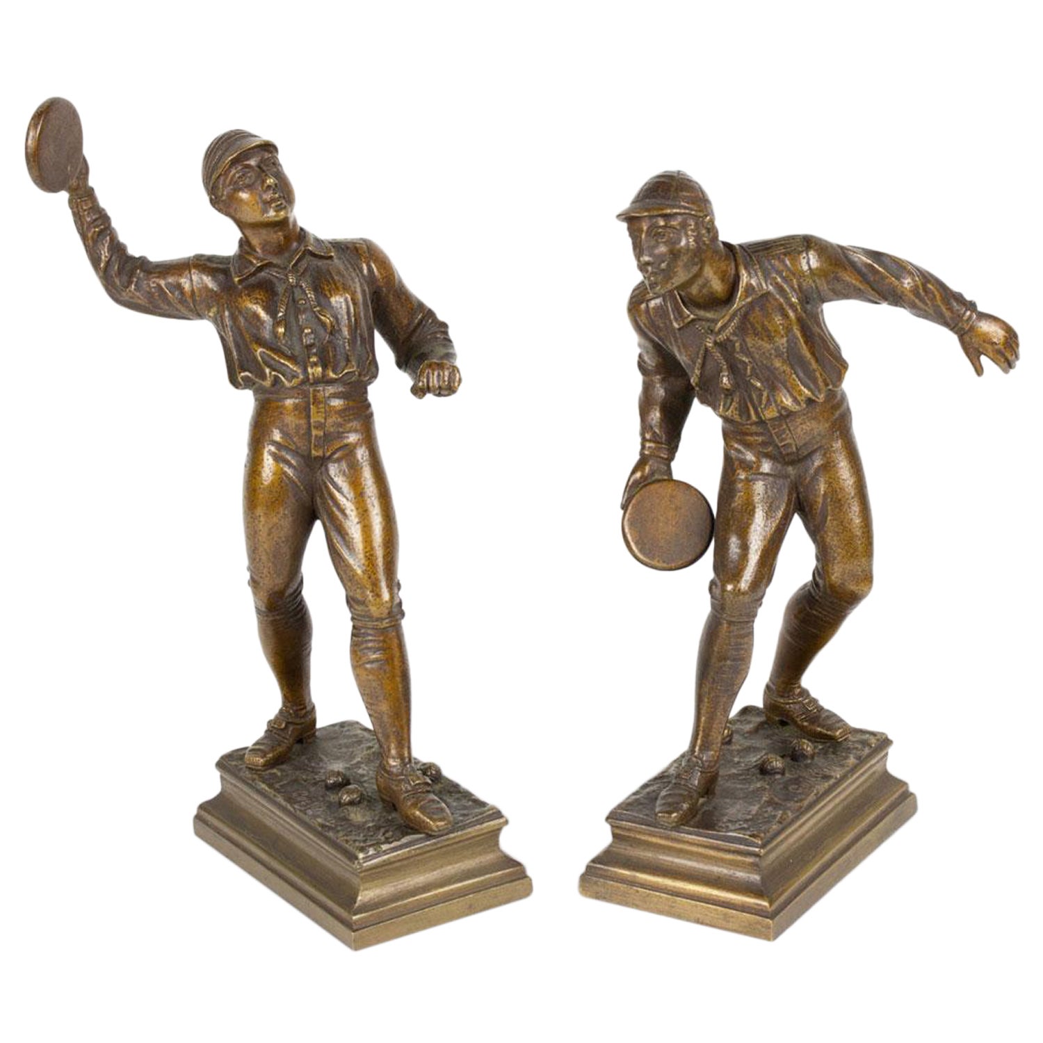 Pair of L. Guillemin Bronze Sports Figures