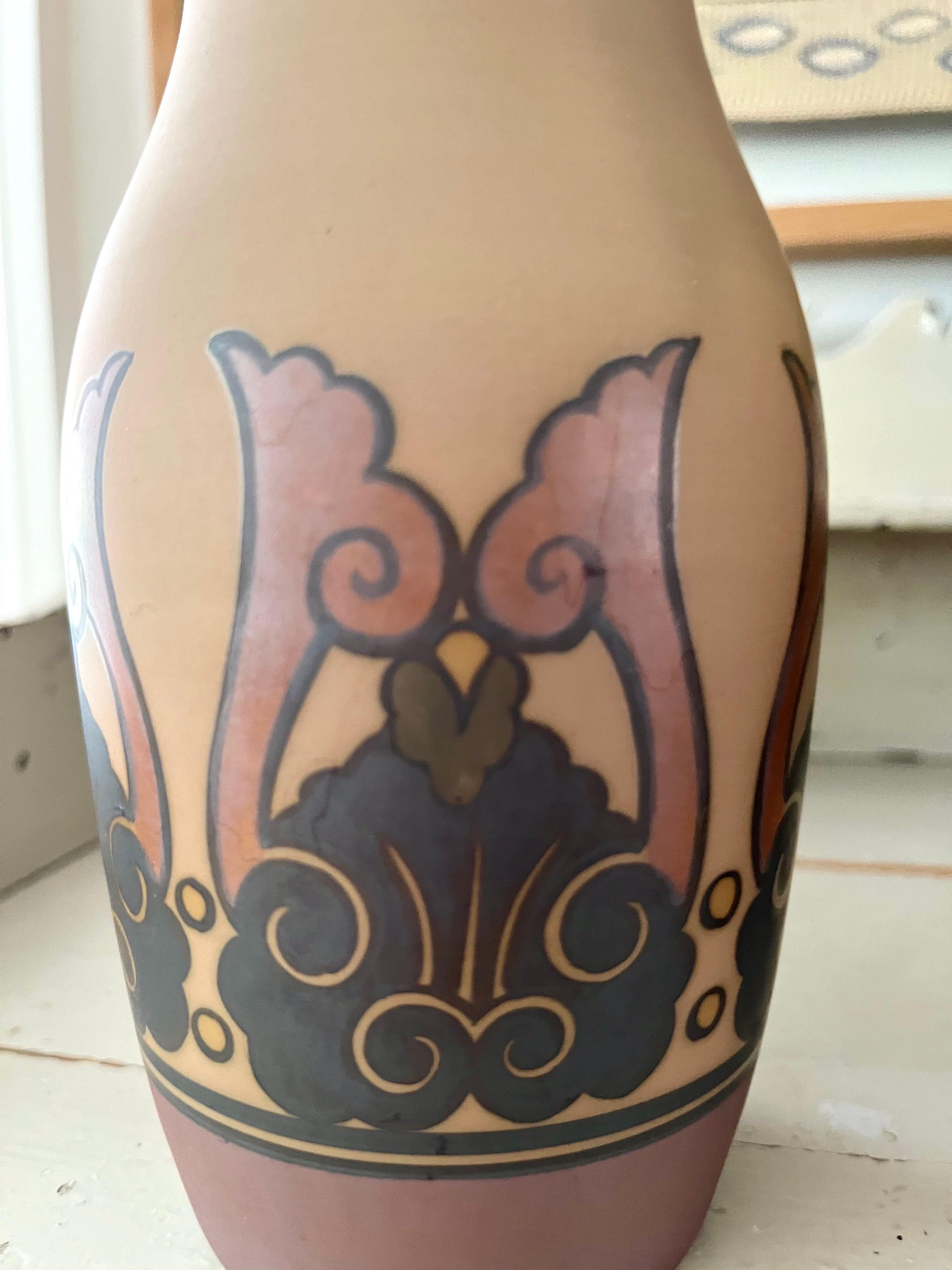 Pair of L. Hjorth Art Nouveau Ceramic Vases Hand Decorated, Denmark, 1930s For Sale 4