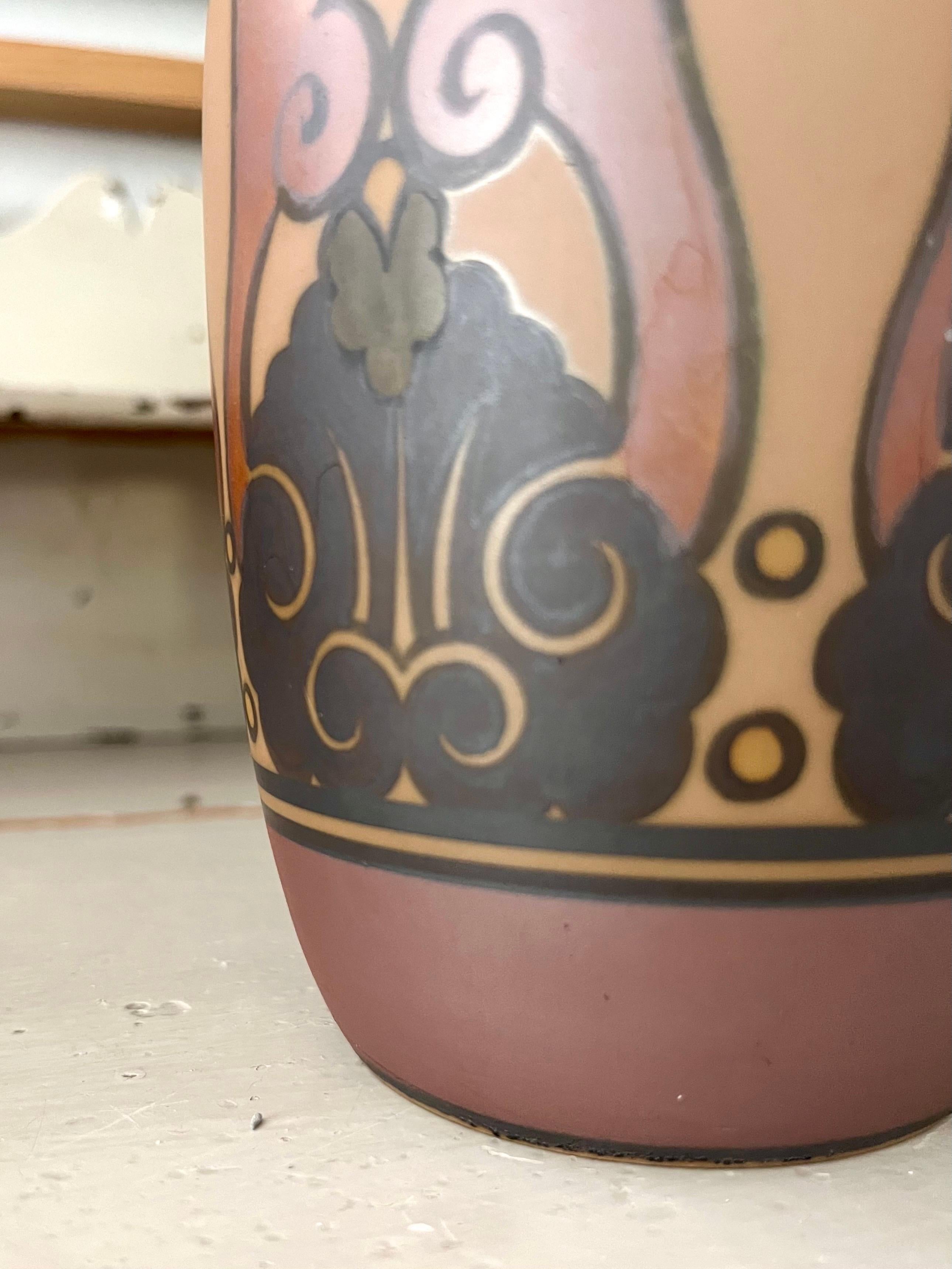 Pair of L. Hjorth Art Nouveau Ceramic Vases Hand Decorated, Denmark, 1930s For Sale 5