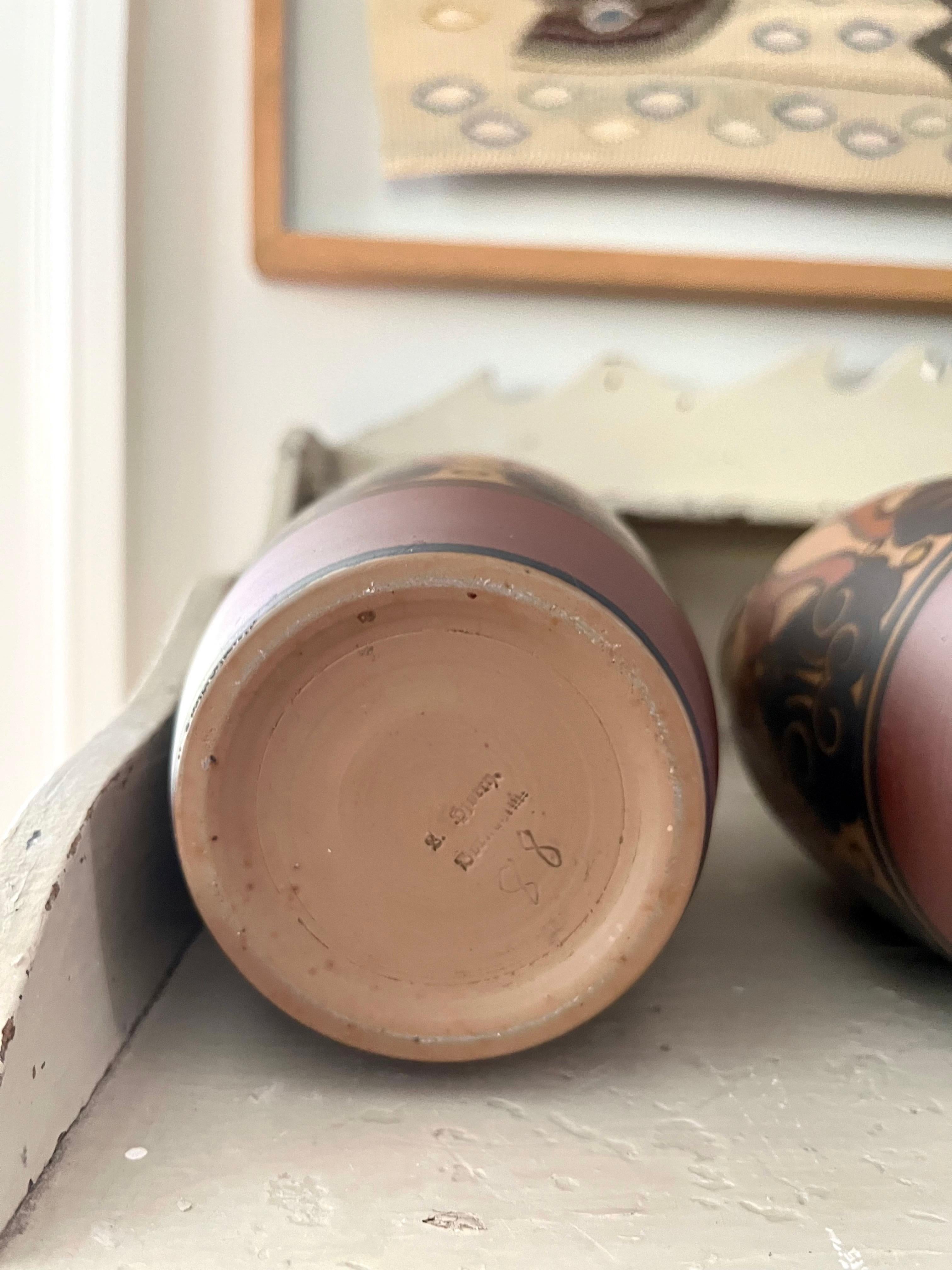 Pair of L. Hjorth Art Nouveau Ceramic Vases Hand Decorated, Denmark, 1930s For Sale 7