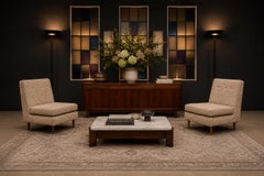Pair of “L” Lounge Chairs in Hardwood & Chenille, Joaquim Tenreiro, 1958, Brazil