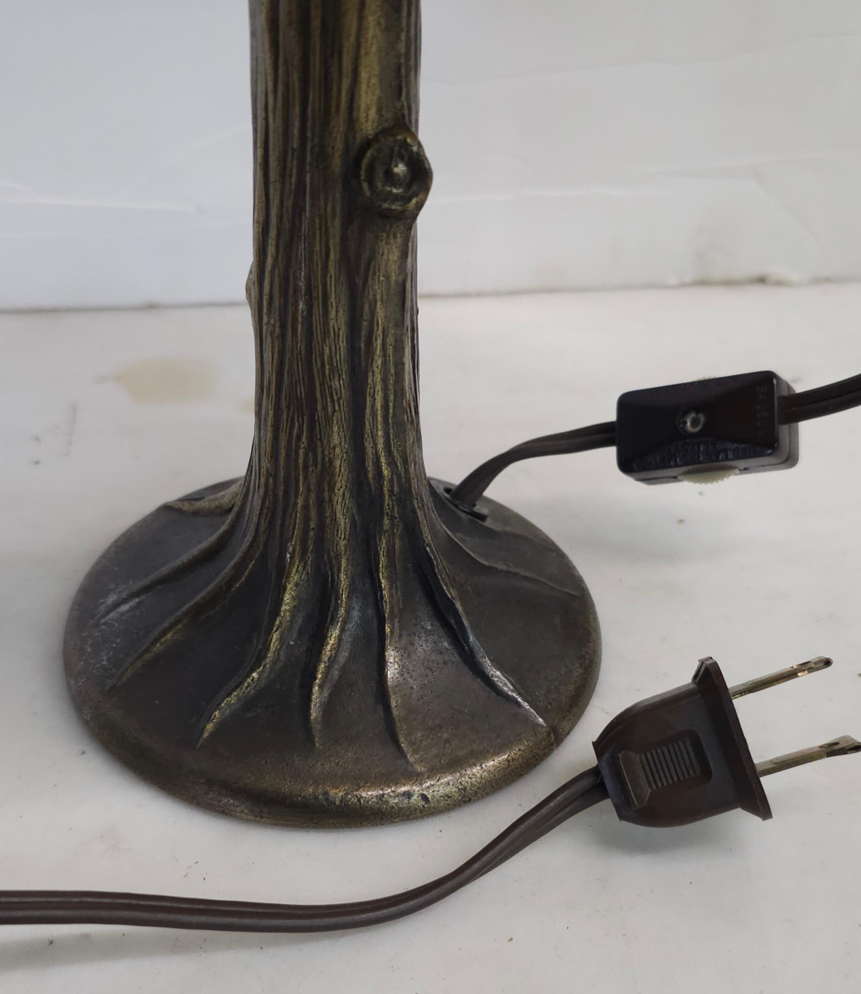 Other Pair of L & LWMC Tiffa Mini Metal and Slag Glass Lamps For Sale