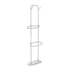 Pair of L-Shaped Towel Stands, Polished Stainless Steel, white Marble Base.