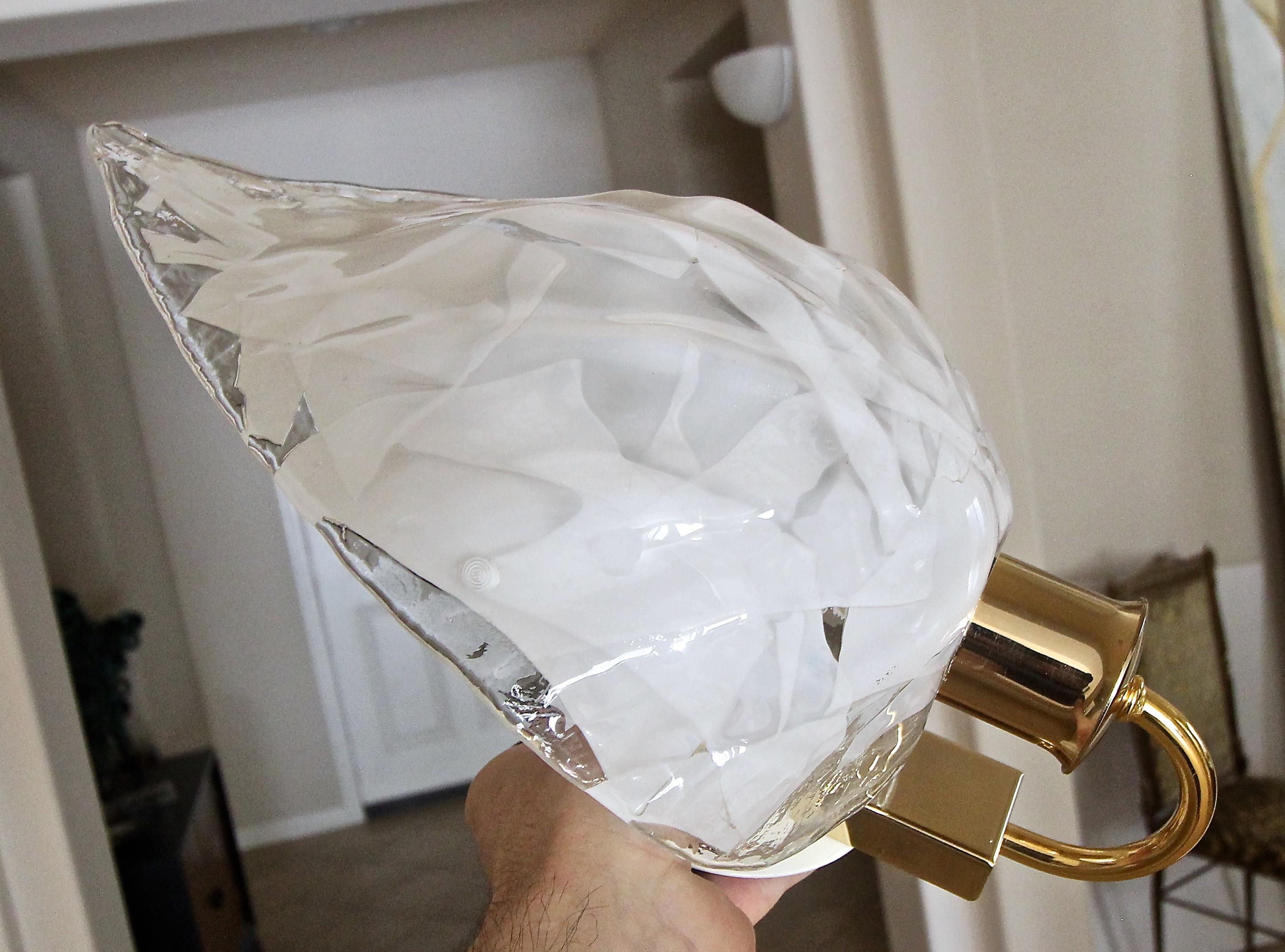 Pair of La Murrina Murano White and Clear Glass Leaf Wall Sconces For Sale 7