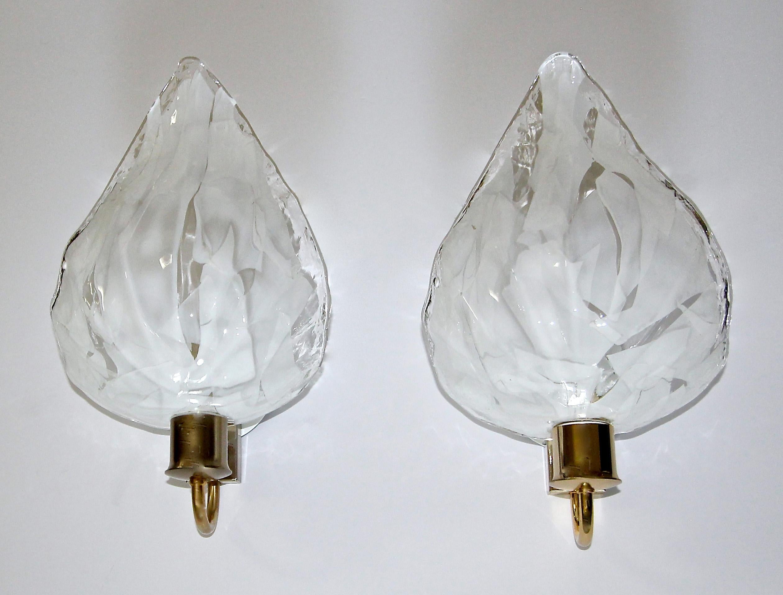 Pair of La Murrina Murano White and Clear Glass Leaf Wall Sconces For Sale 10