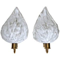 Vintage Pair of La Murrina Murano White and Clear Glass Leaf Wall Sconces