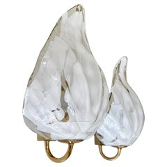 Pair of La Murrina Murano White and Clear Glass Leaf Wall Sconces