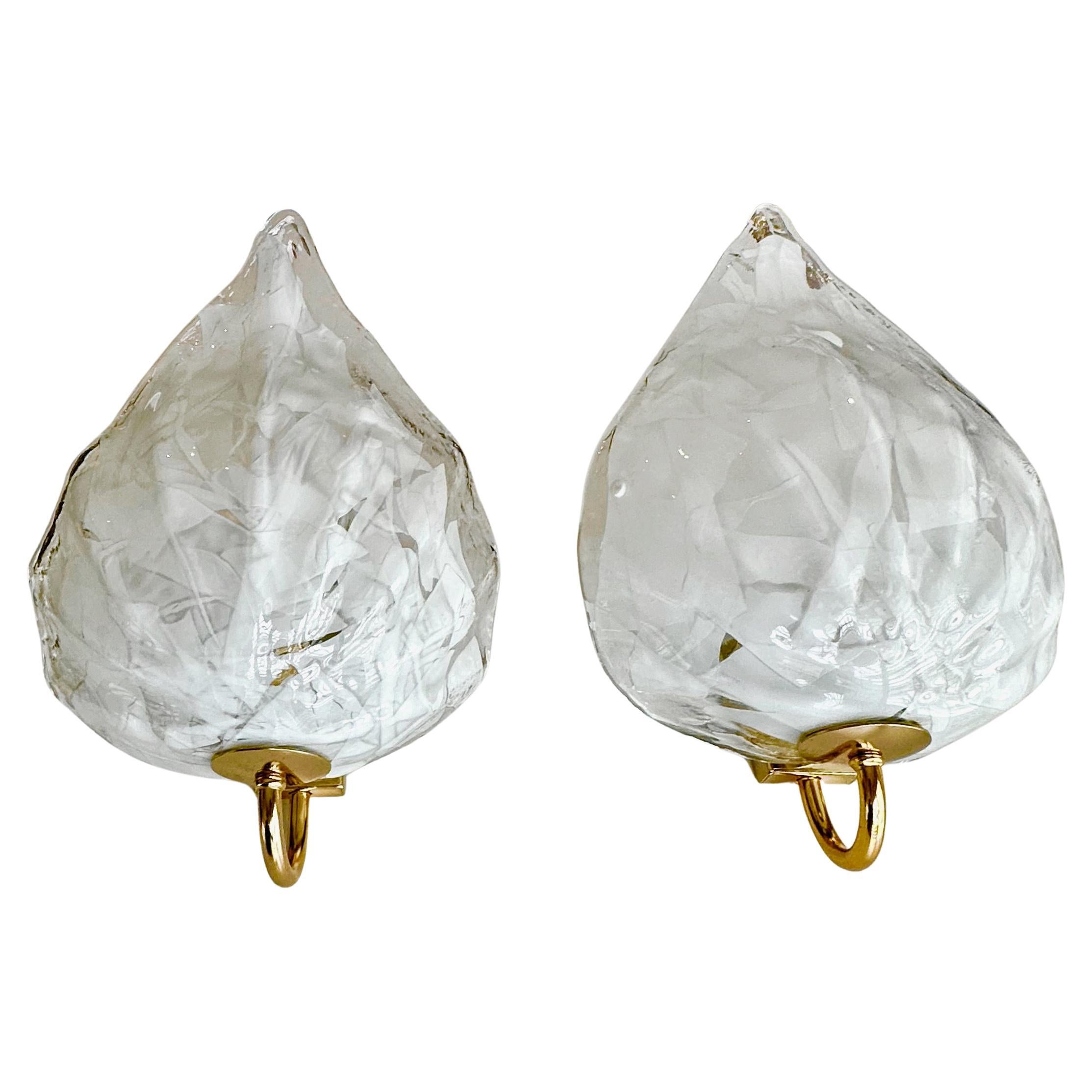 Pair of La Murrina Murano White and Clear Glass Leaf Wall Sconces im Angebot