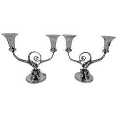 Pair of La Paglia-Style Sterling Silver Two-Light Candelabra