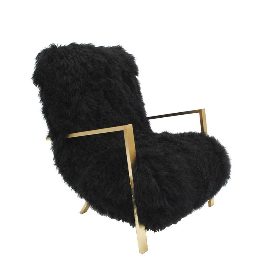 Ein Paar L.A. Studio Contemporary Modern Schwarze Mongolische Ziege Italienische Sessel (Moderne der Mitte des Jahrhunderts) im Angebot