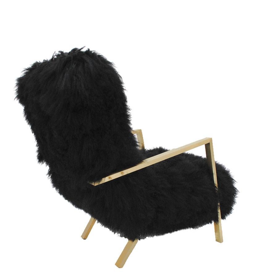 Pair of L.A. Studio Contemporary Modern Black Mongolian Goat Italian Armchairs In Good Condition For Sale In Madrid, ES