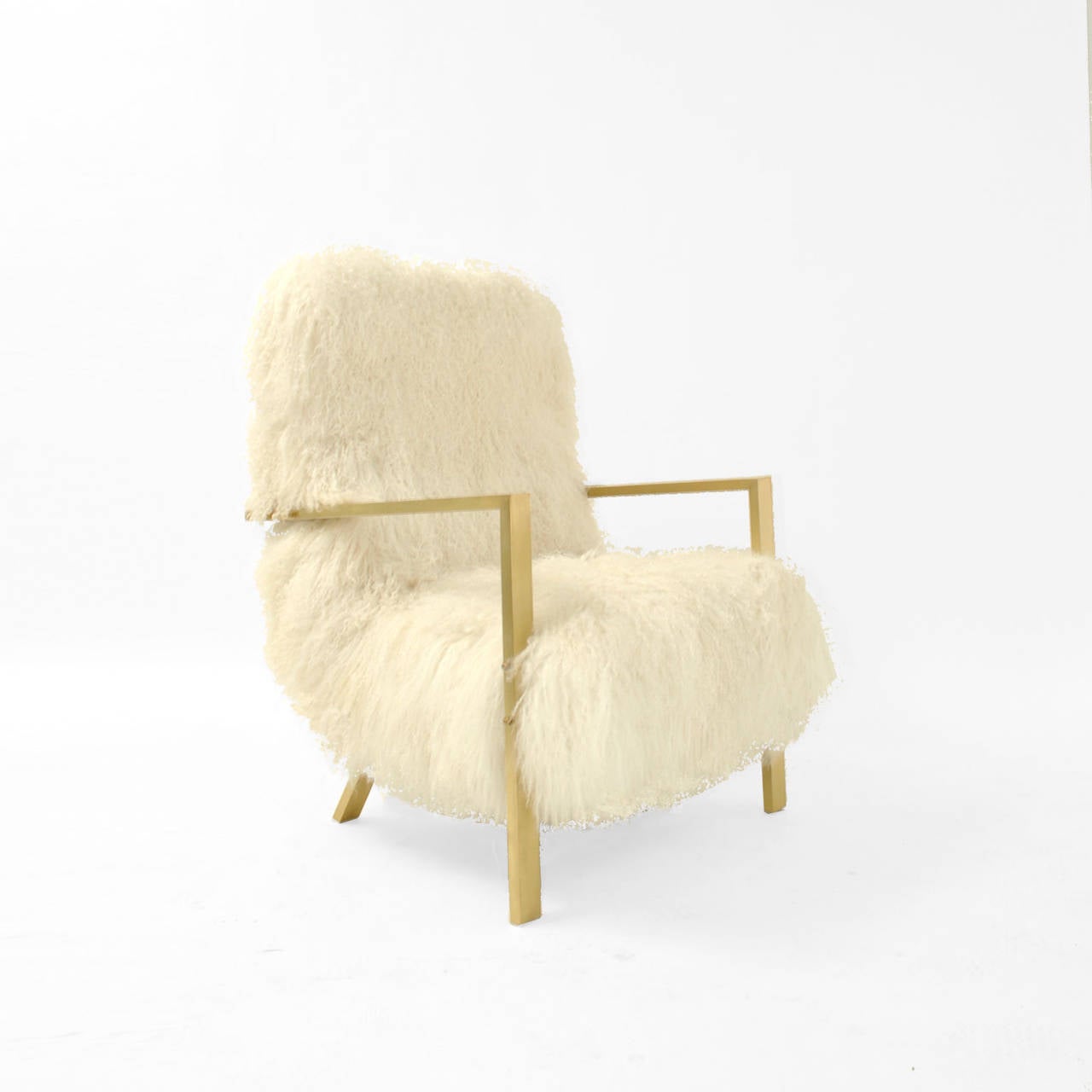 Mid-Century Modern Pair of L.A. Studio Contemporary Modern White Mongolian Goat Italian Armchairs For Sale