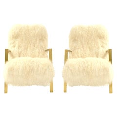 Pair of L.A. Studio Contemporary Modern White Mongolian Goat Italian Armchairs