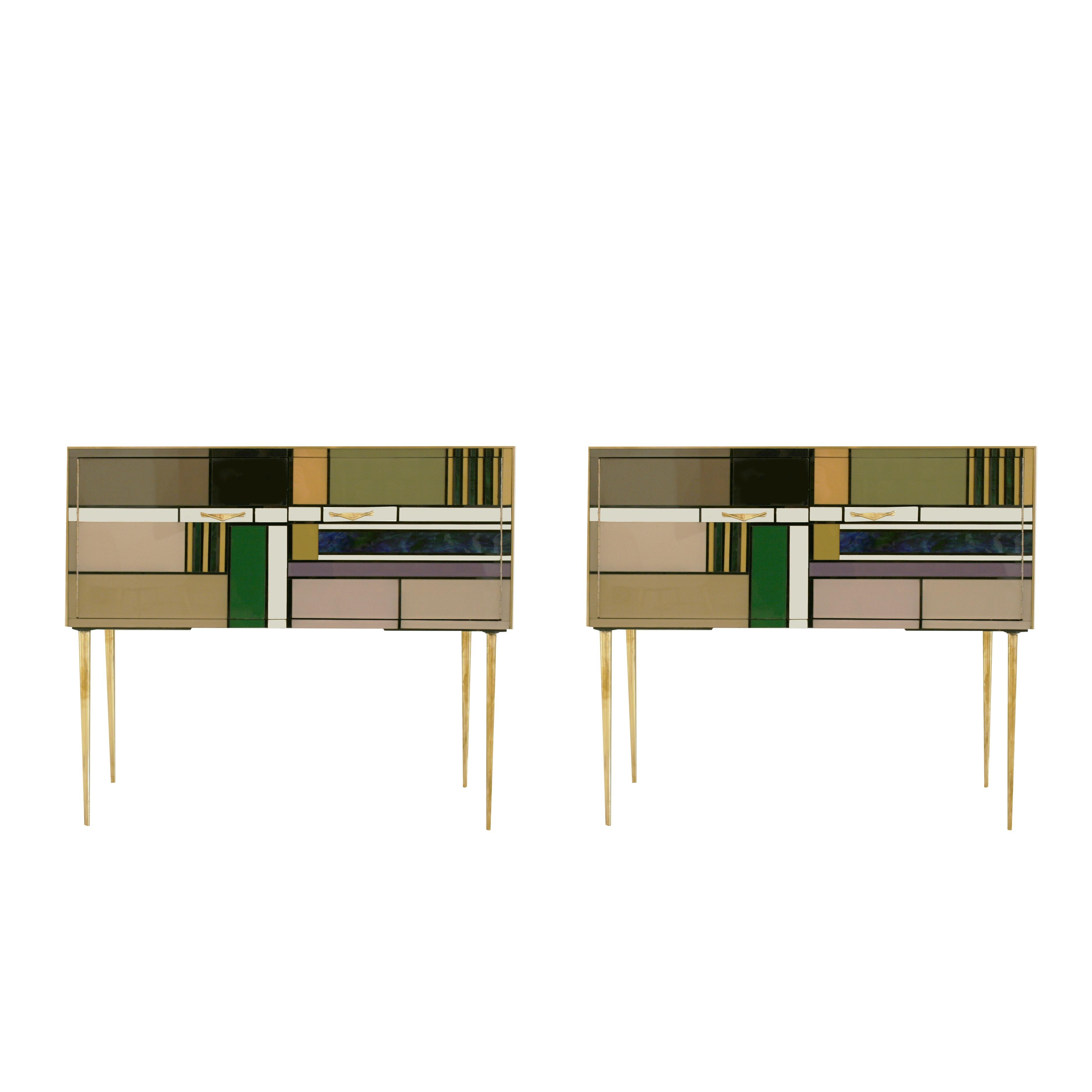 Pair of L.A Studio Sideboards With Two Doors Made in Colored Glass, Italy