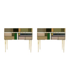 Pair of L.A Studio Sideboards With Two Doors Made in Colored Glass, Italy
