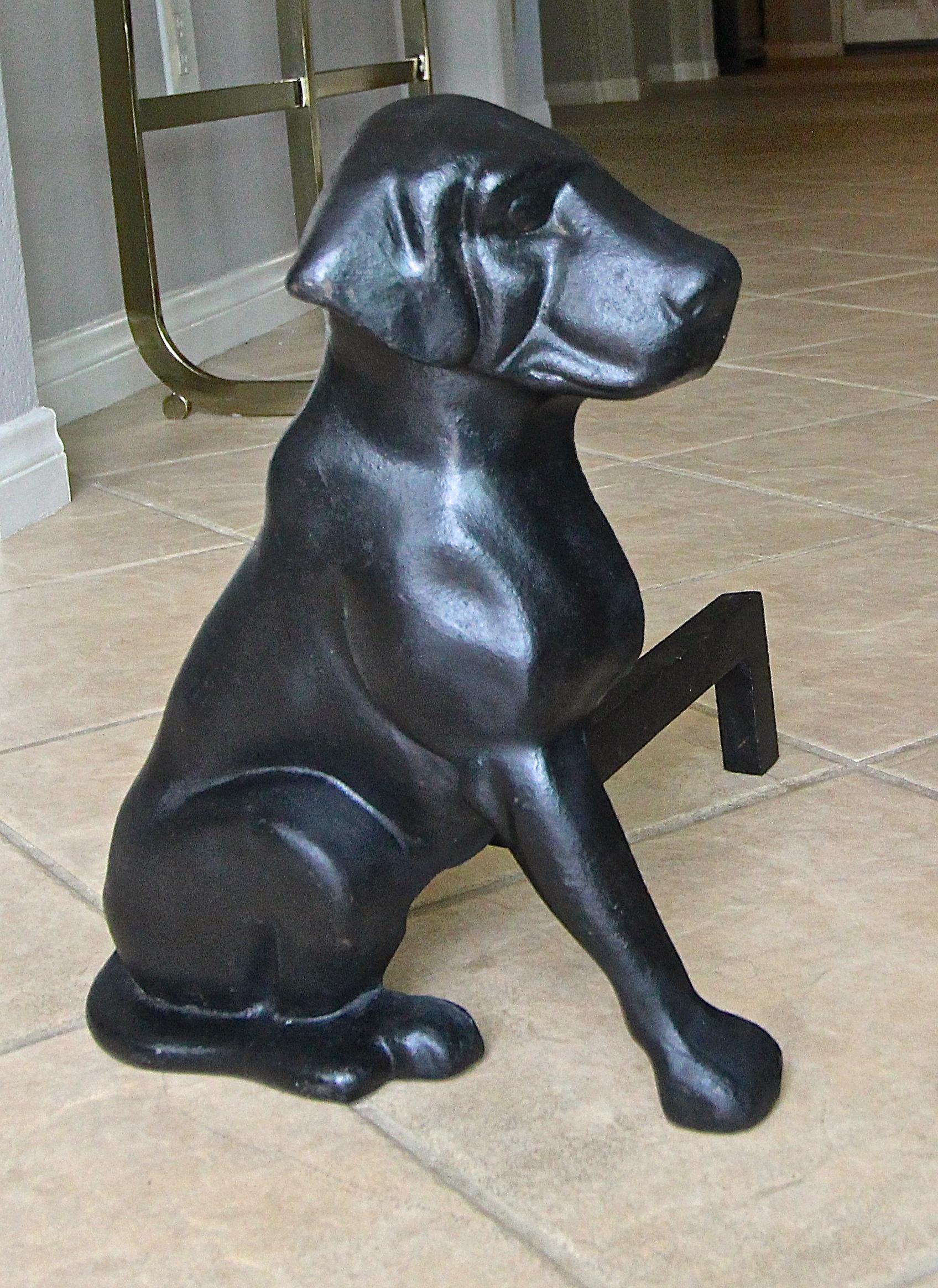 Pair of Labrador Dog Fireplace Andirons In Good Condition In Palm Springs, CA