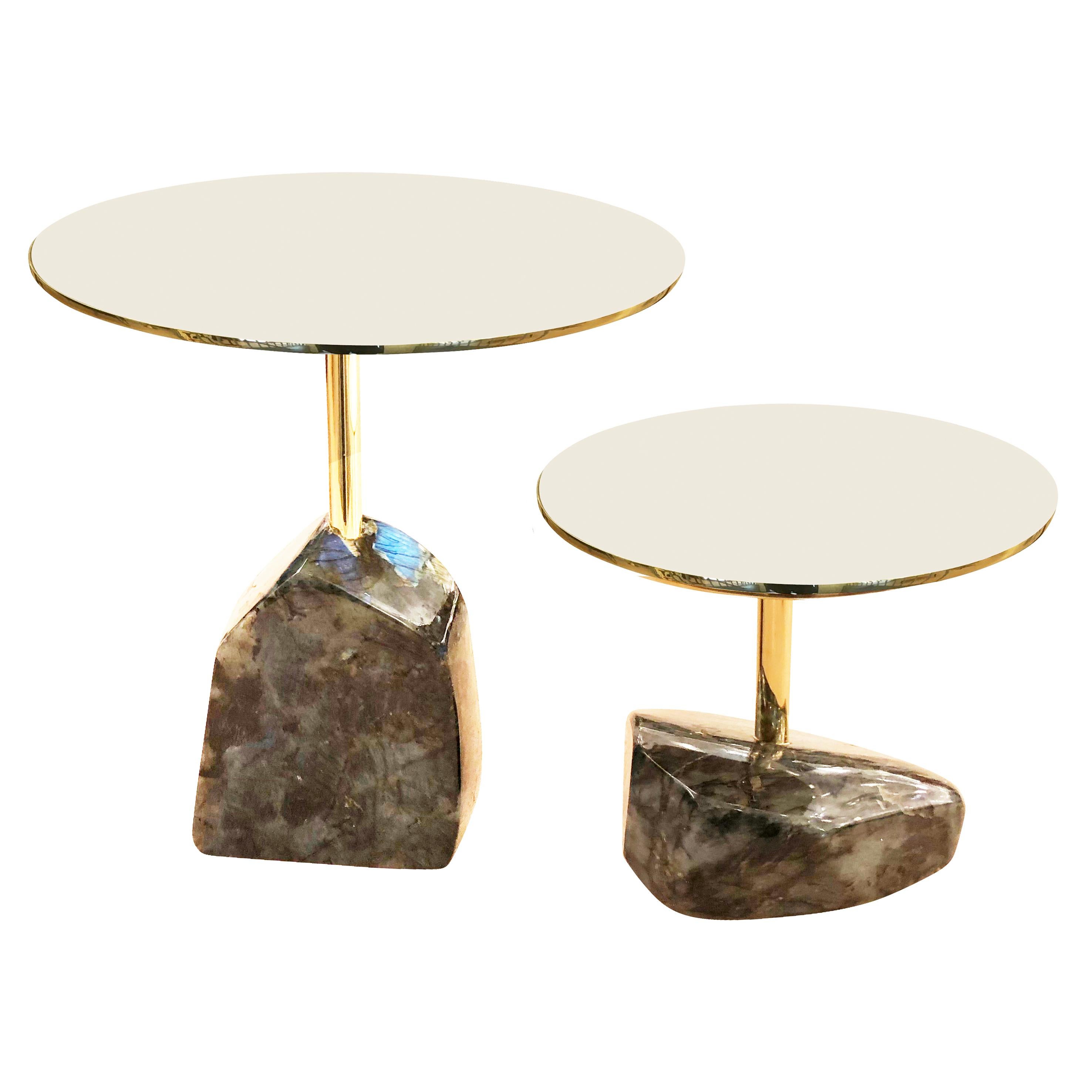 Italian Pair of Labradorite Side Tables by Studio Superego