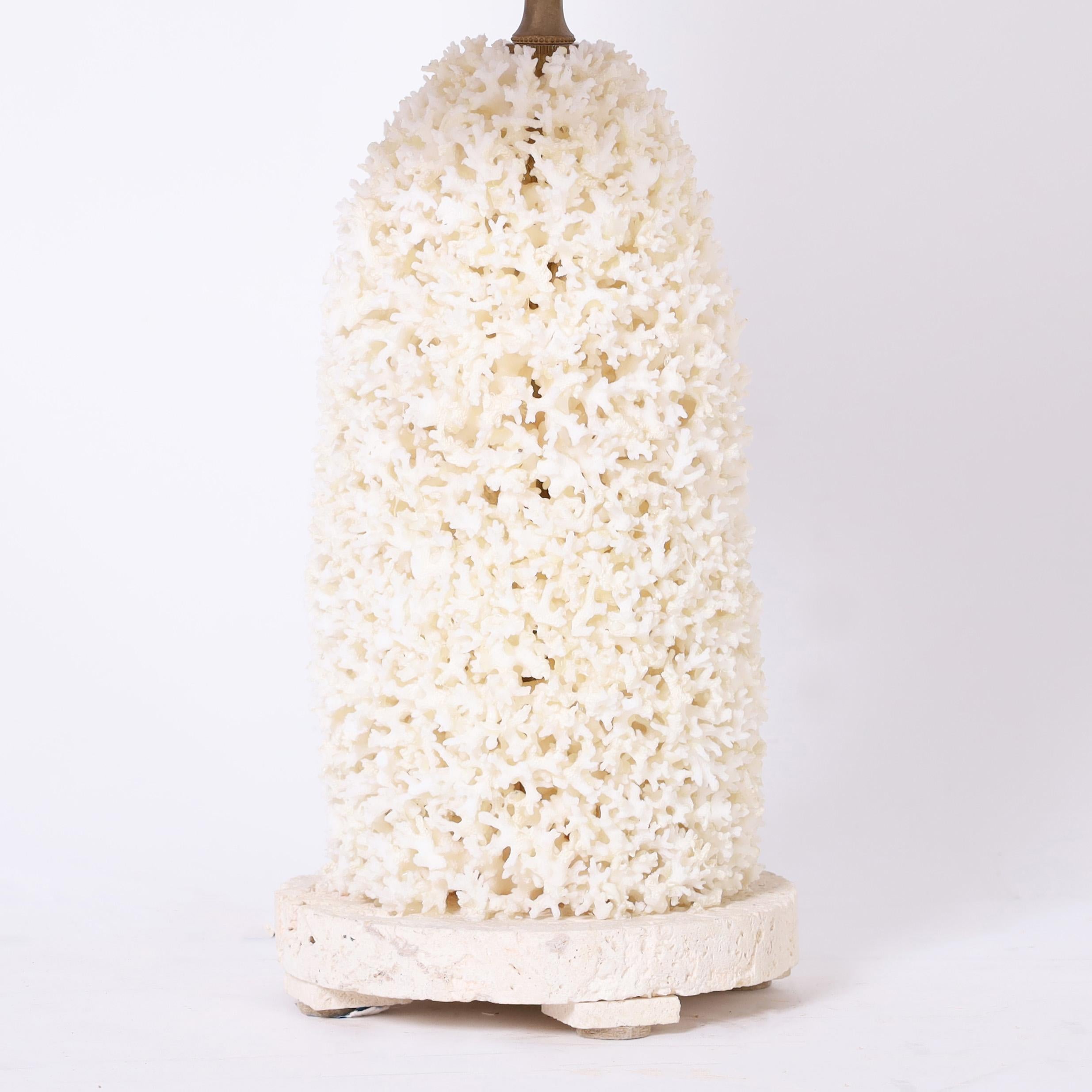 Organic Modern Pair of Lace Coral Table Lamps For Sale