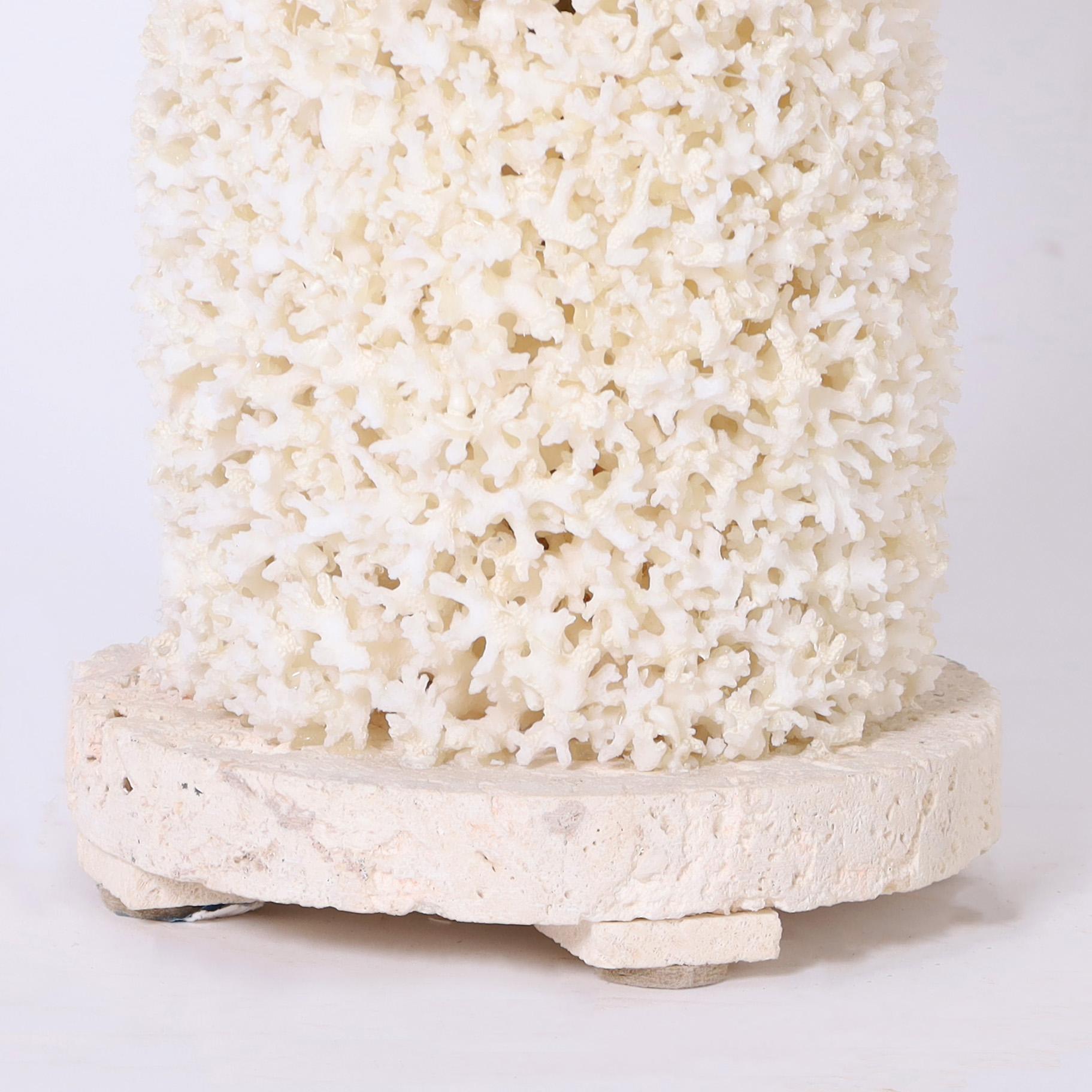 Hand-Crafted Pair of Lace Coral Table Lamps For Sale