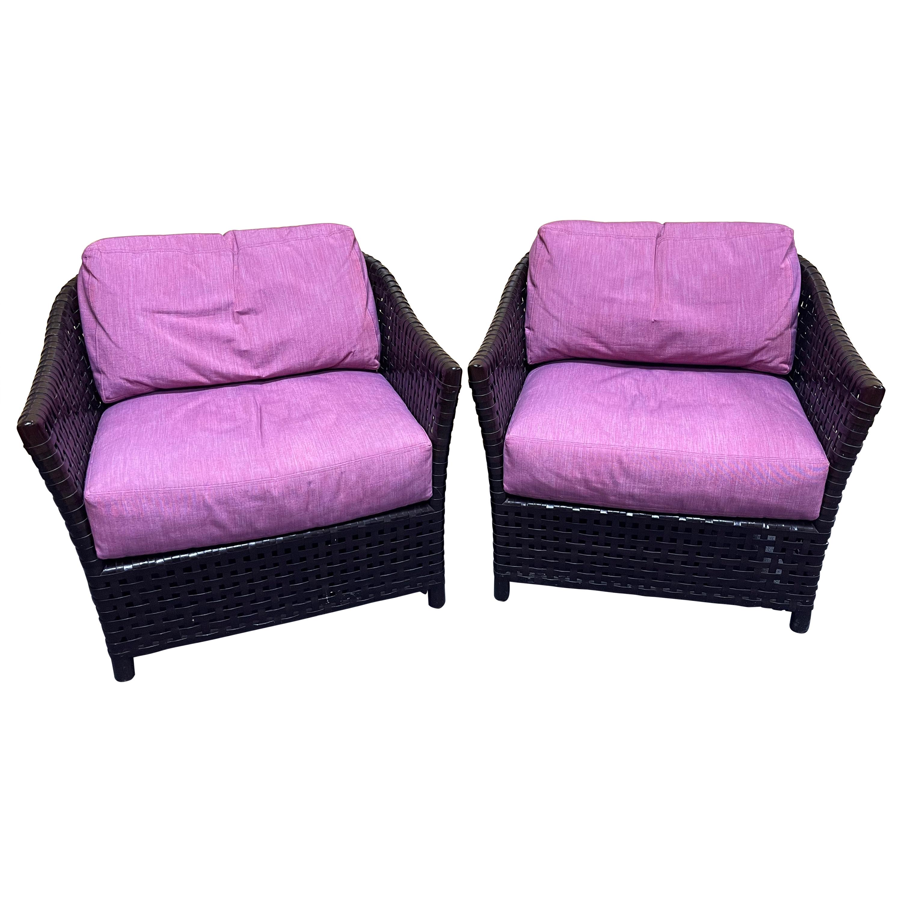 Pair of Laced Rawhide Lounge Chairs form the Antalya Collection by McGuire For Sale