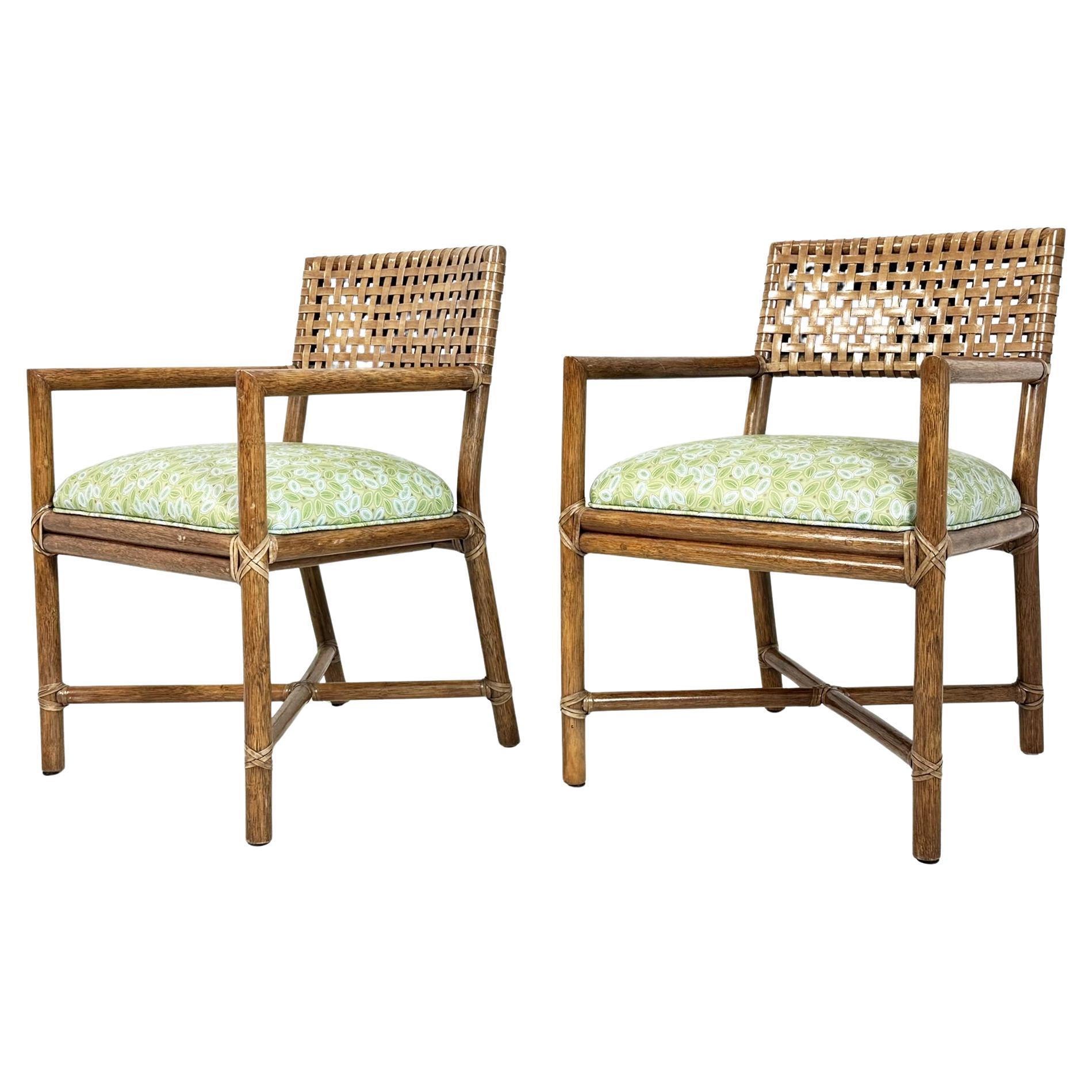 Pair of Laced Rawhide 
Rattan Armchairs by McGuire Furniture.