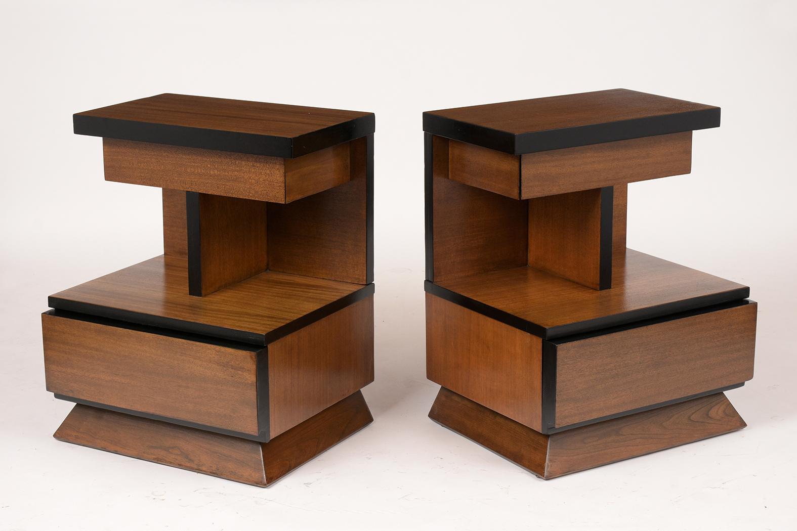 American Pair of Lacquered Mid-Century Modern Style Nightstands