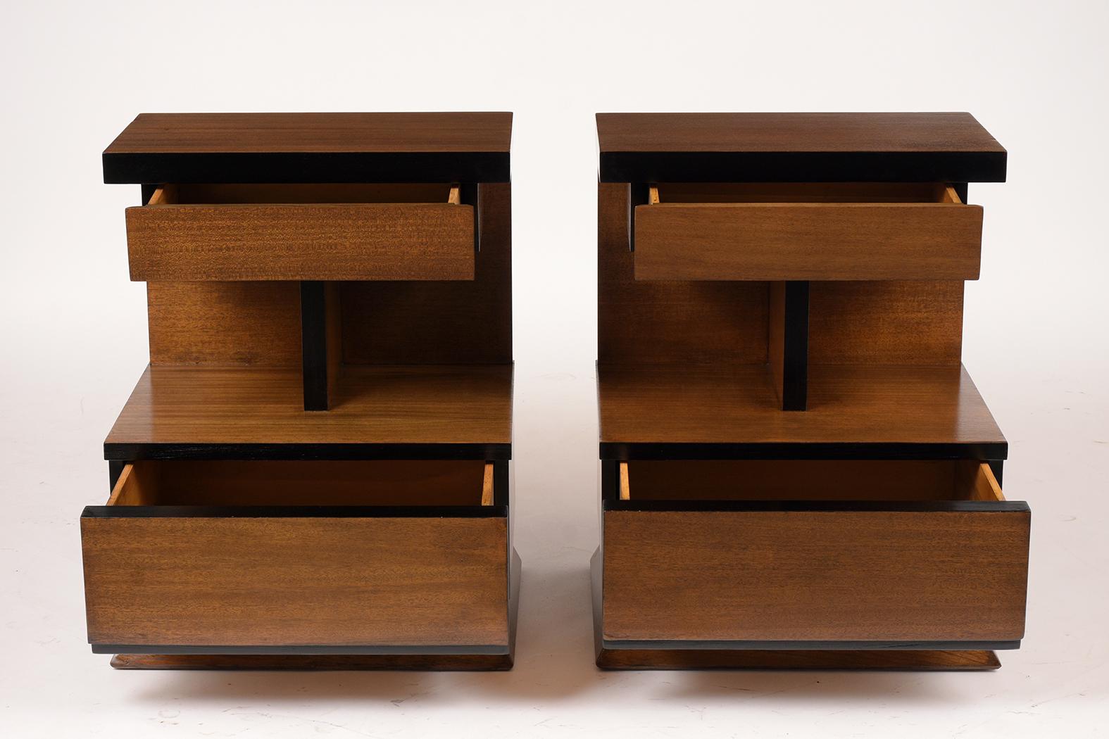 Hand-Crafted Pair of Lacquered Mid-Century Modern Style Nightstands