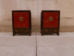 Pair of Lacquer Chests with Gilt Motif