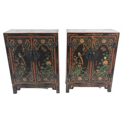 Pair of Lacquer Chinoiserie Decorated Two Door Cabinets