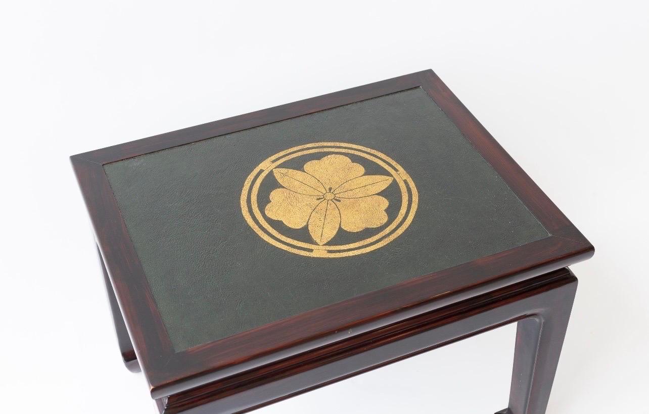 Pair of Lacquer Coffee Tables with Antique Japanese Leather Tops For Sale 3
