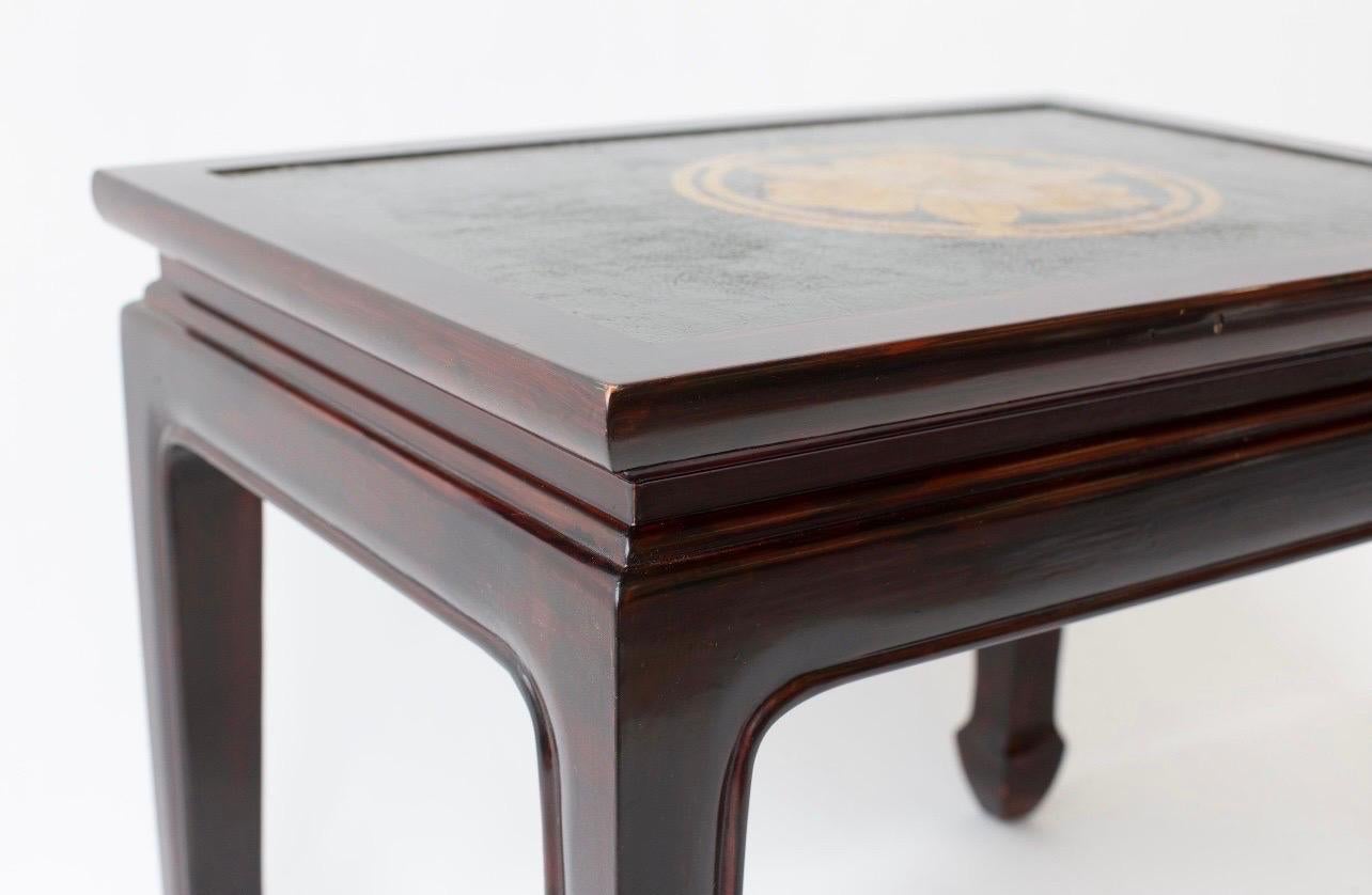 Pair of Lacquer Coffee Tables with Antique Japanese Leather Tops In Good Condition For Sale In New York, NY