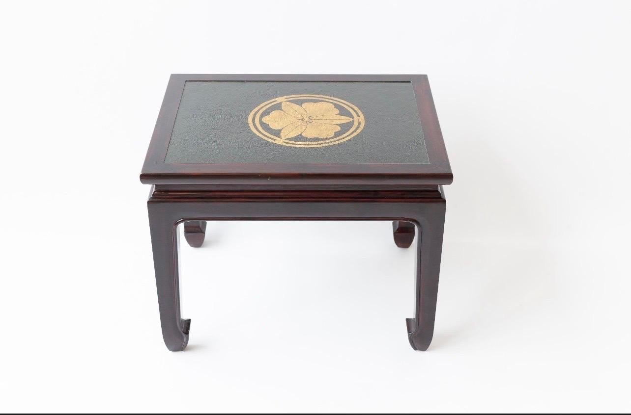 Pair of Lacquer Coffee Tables with Antique Japanese Leather Tops For Sale 2