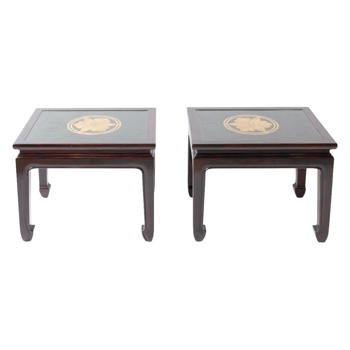 Pair of Lacquer Coffee Tables with Antique Japanese Leather Tops For Sale