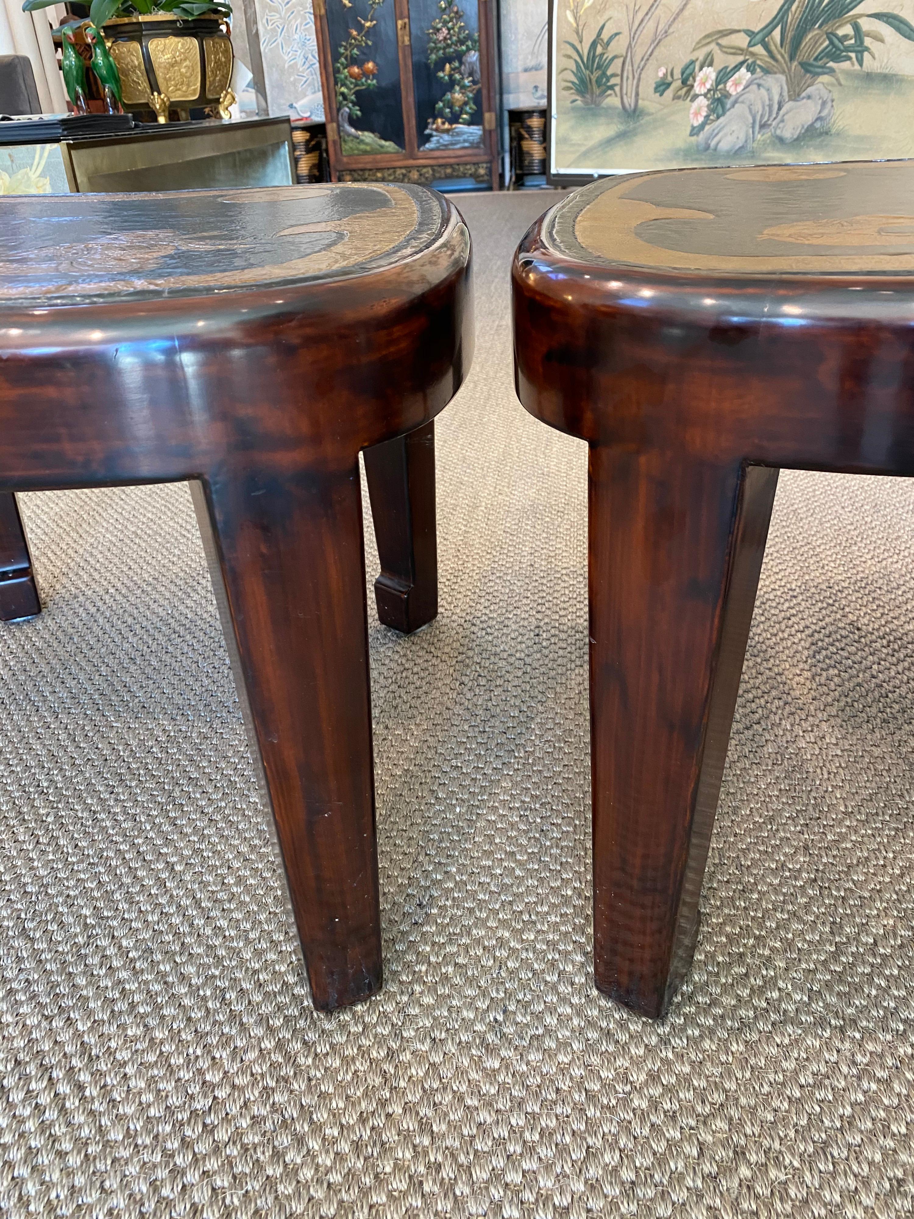 Late 20th Century Pair of Lacquer Tables with Antique Japanese Leather Tops Aorigawa For Sale