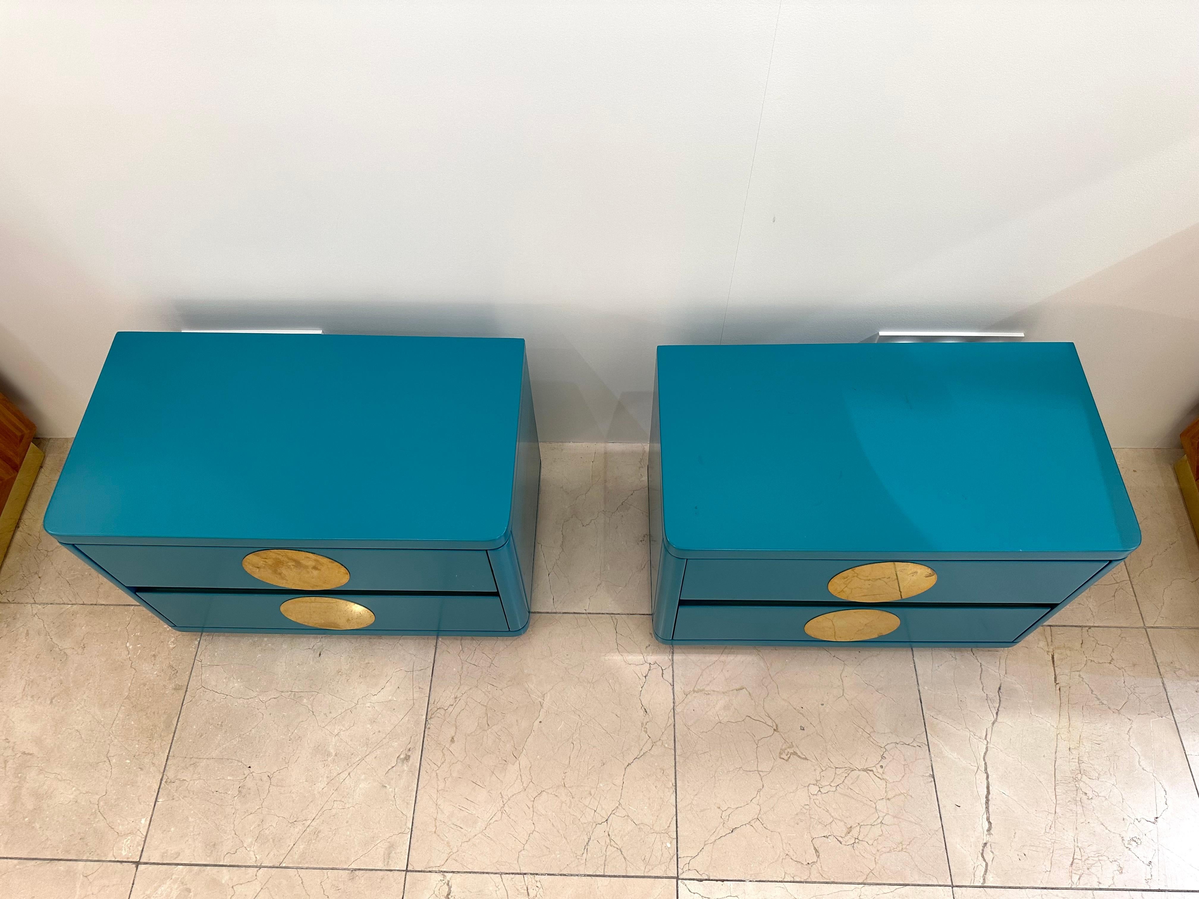 Pair of Lacquered and Brass Bedside Tables. Italy. 4