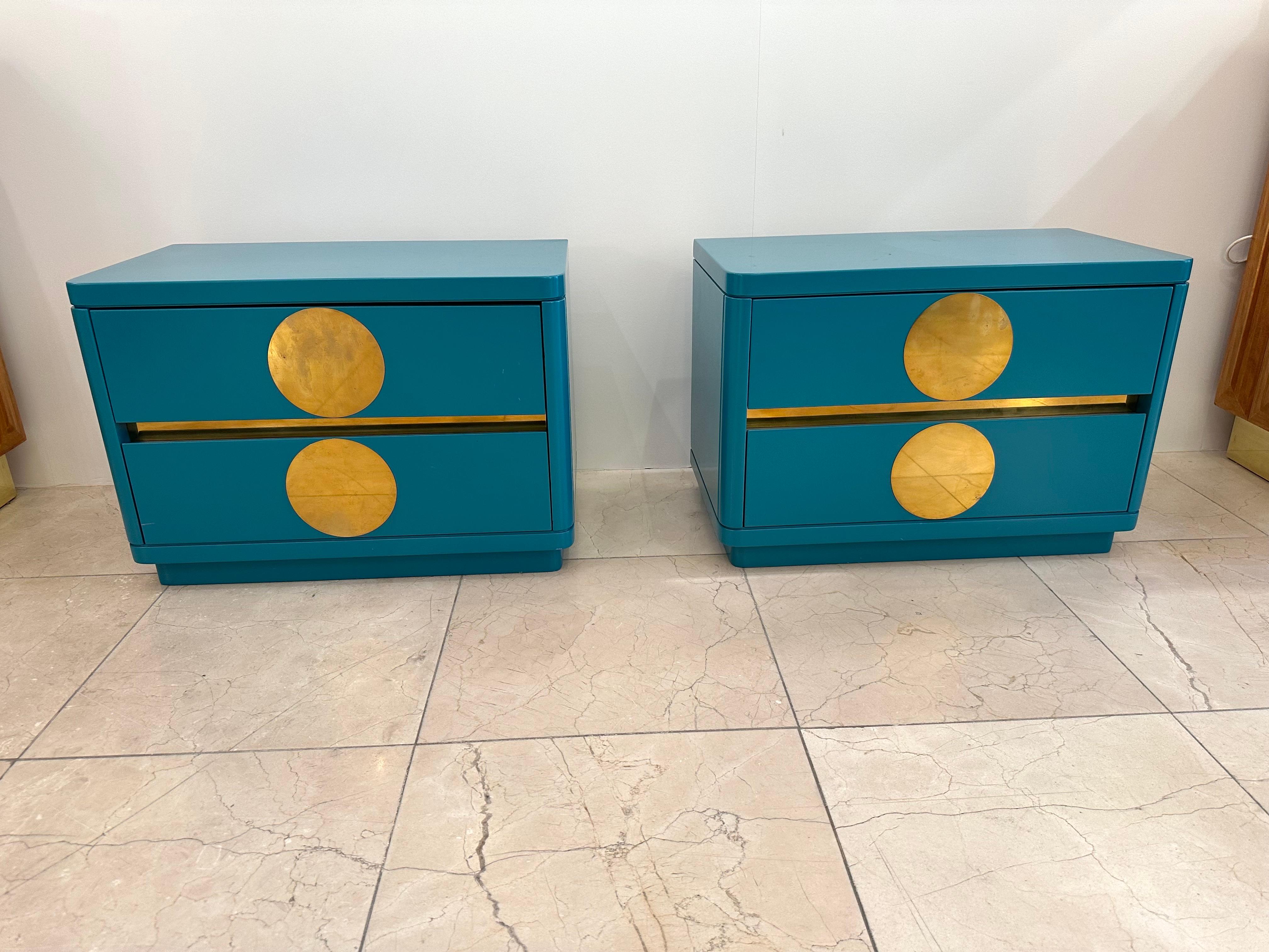 Pair of Lacquered and Brass Bedside Tables. Italy. 5