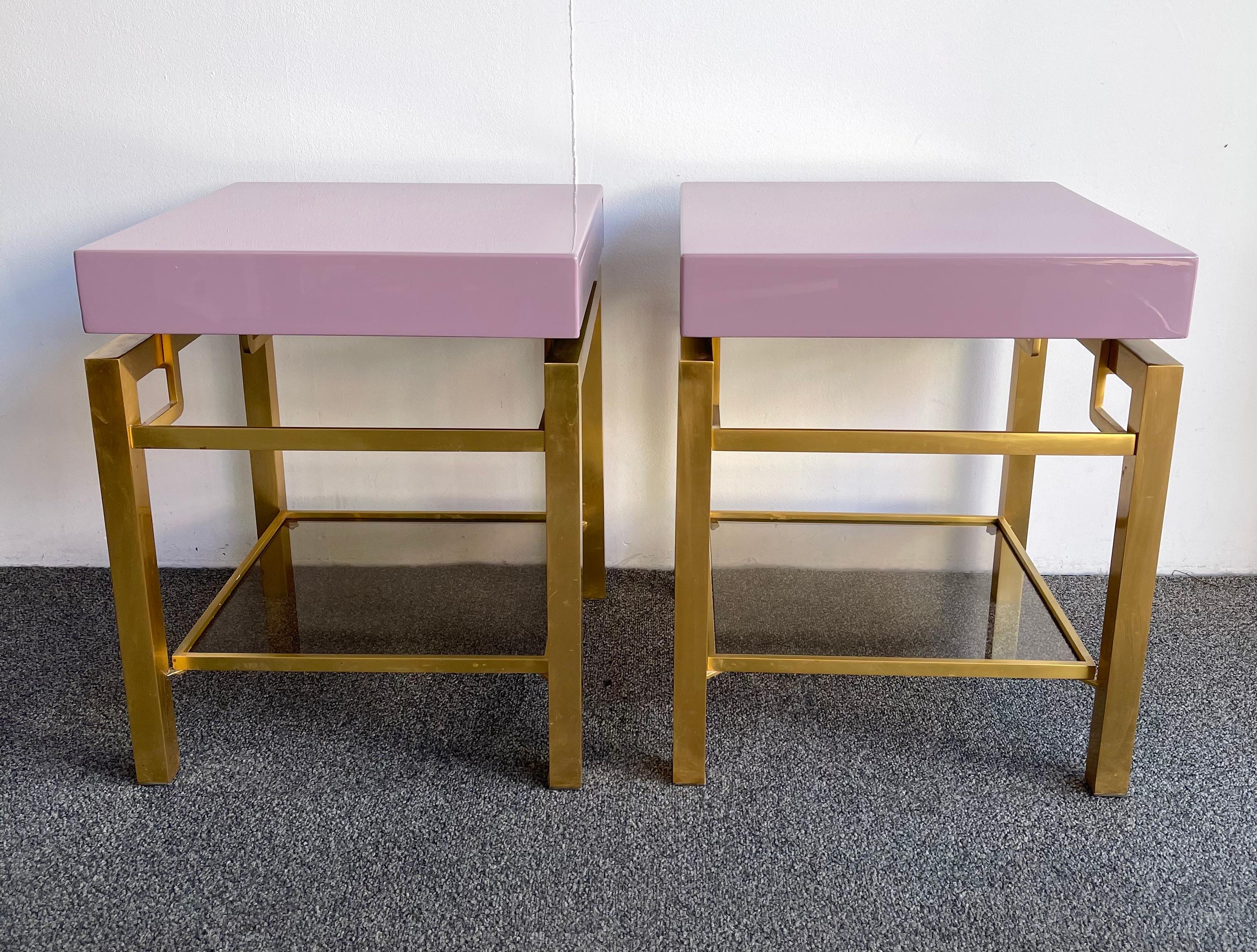 Pair of Lacquered and Brass Nightstands by Guy Lefevre, France, 1970s 5