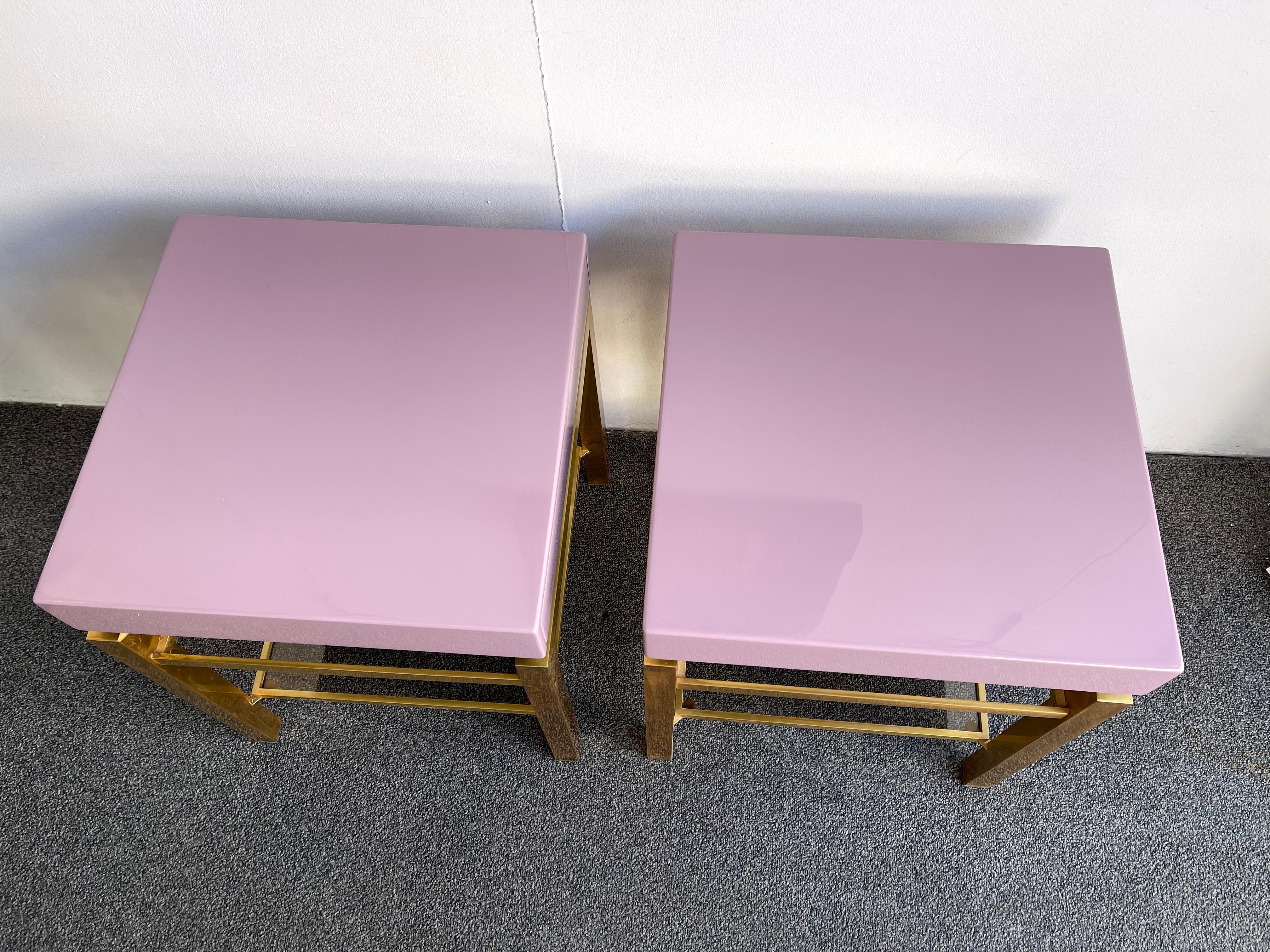 Pair of Lacquered and Brass Nightstands by Guy Lefevre, France, 1970s 7