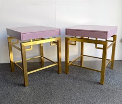 Pair of Lacquered and Brass Nightstands by Guy Lefevre, France, 1970s