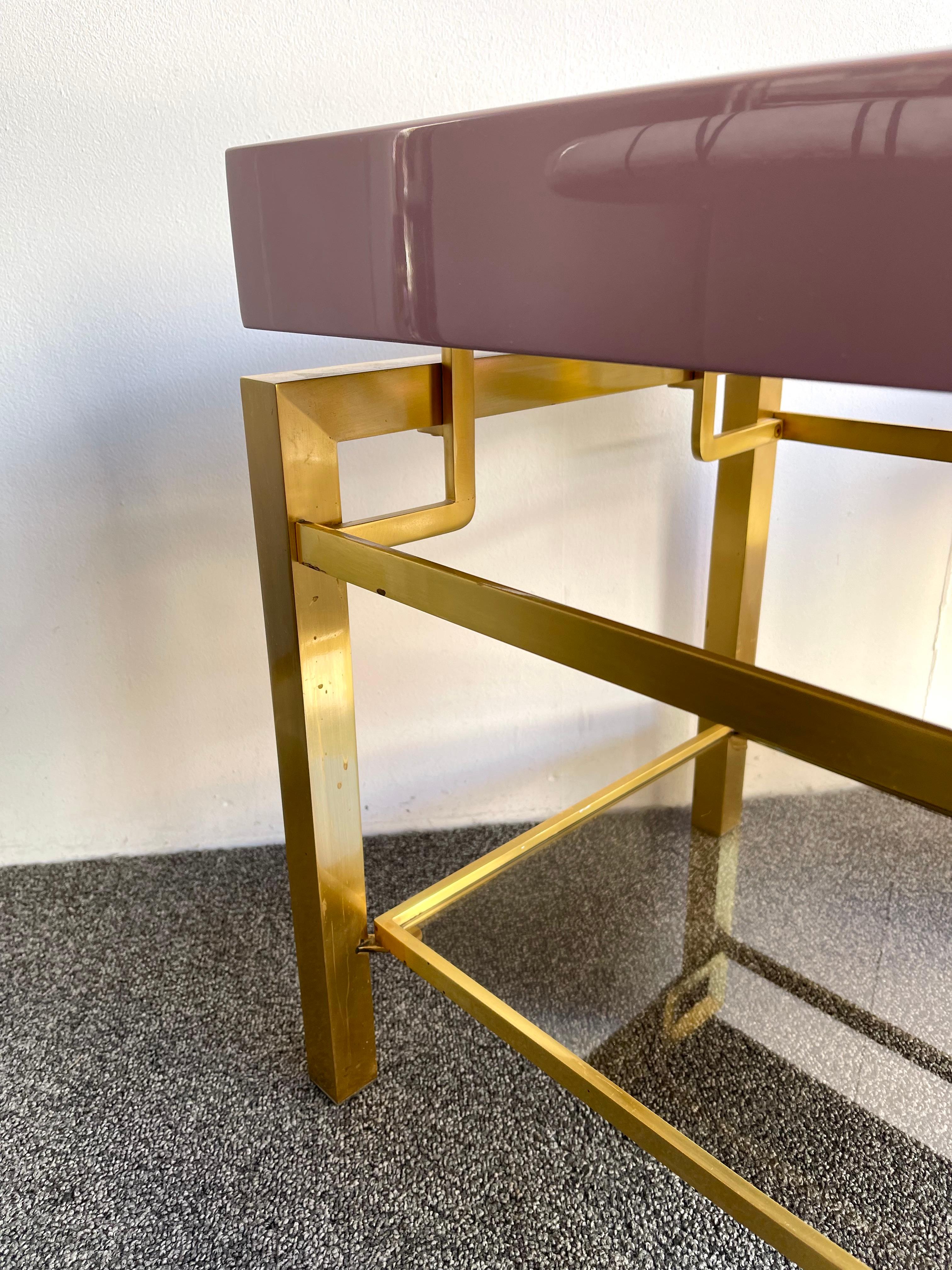 French Pair of Lacquered and Brass Nightstands by Guy Lefevre, France, 1970s