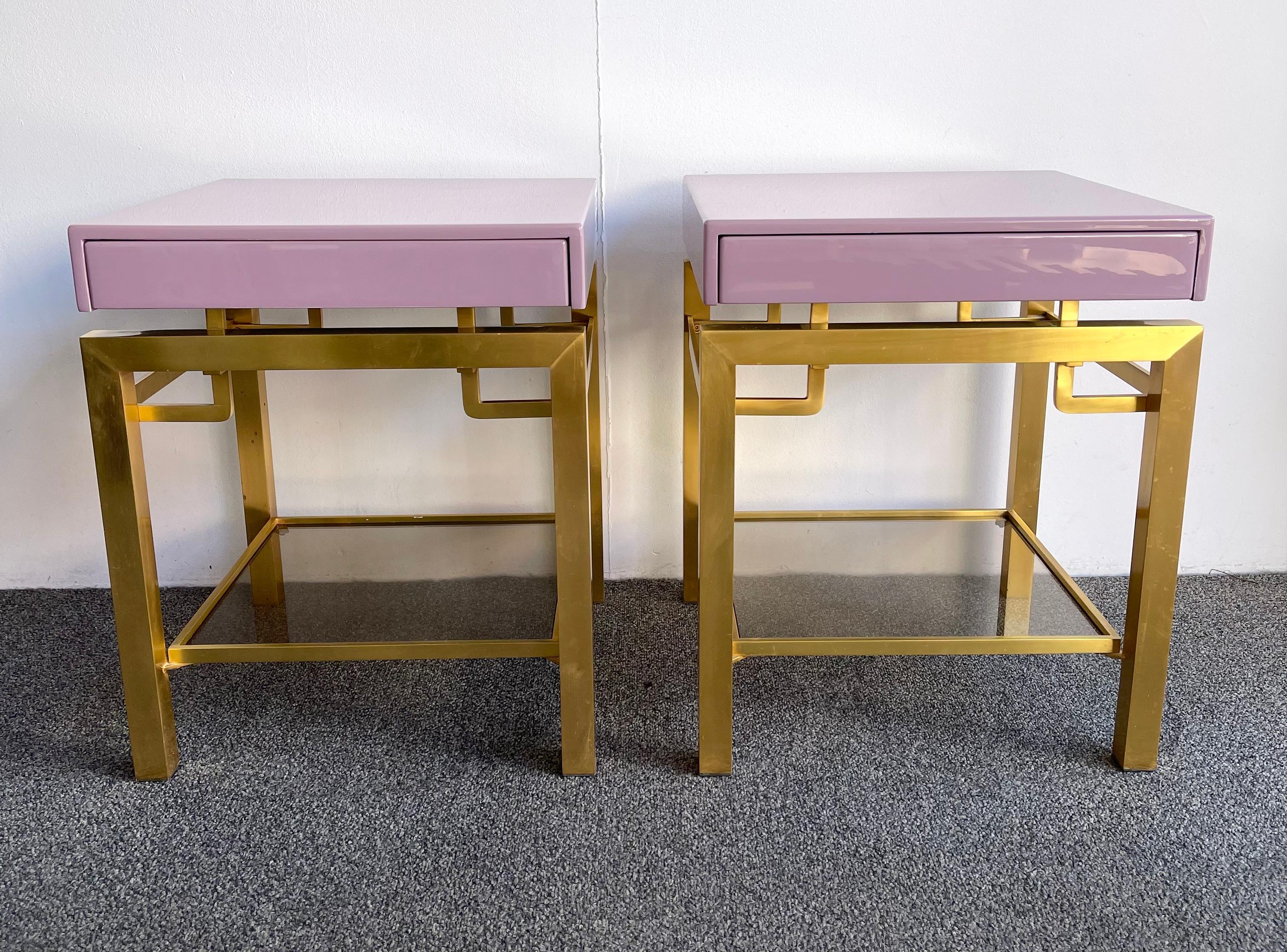 Pair of Lacquered and Brass Nightstands by Guy Lefevre, France, 1970s 1