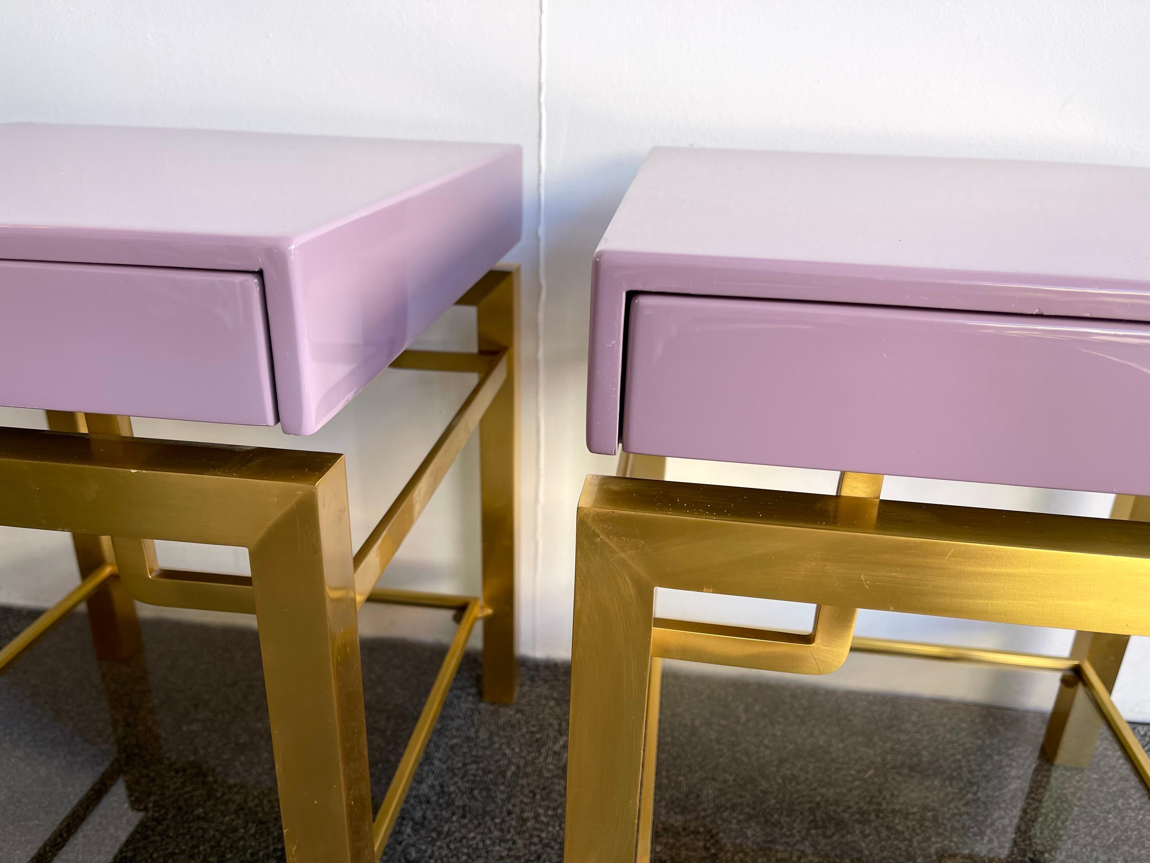 Pair of Lacquered and Brass Nightstands by Guy Lefevre, France, 1970s 2