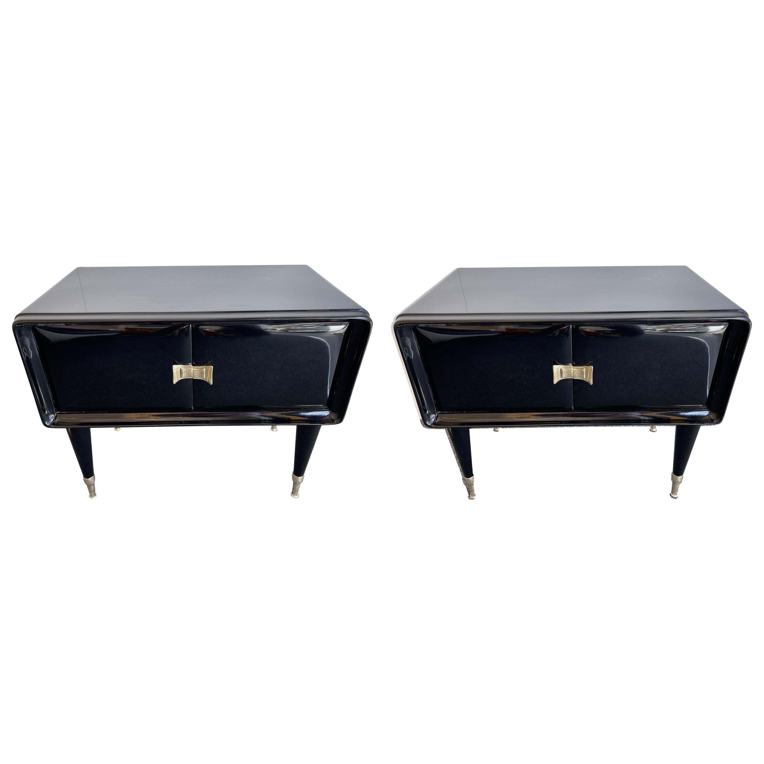 Pair of Lacquered and Brass Nightstands by Vittorio Dassi, Italy, 1950s