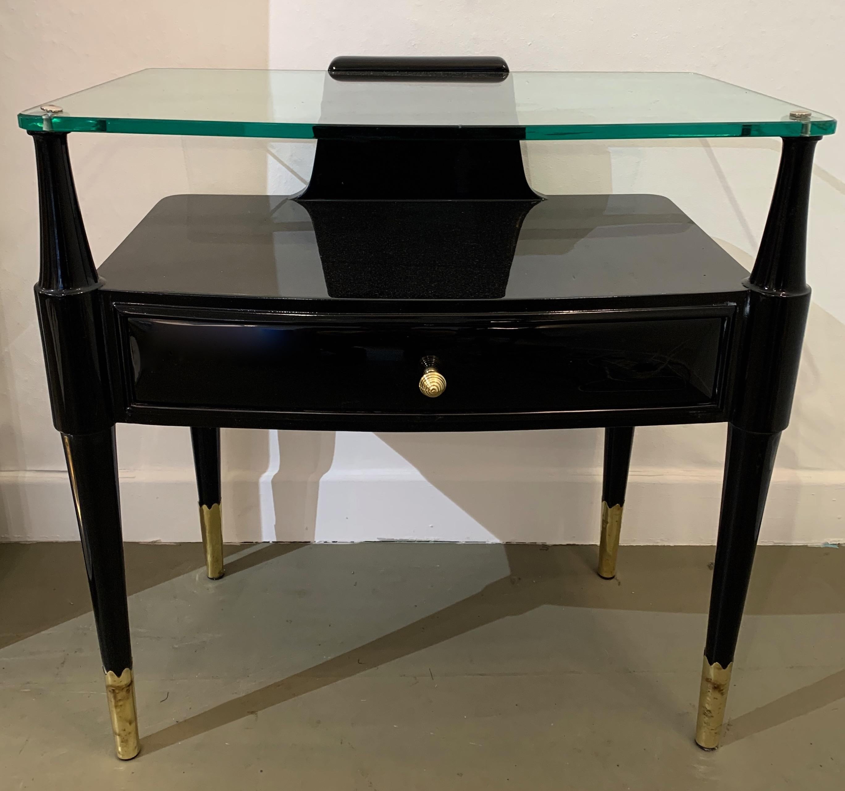 Italian Pair of Lacquered and Brass Side Table, Italy, 1950s