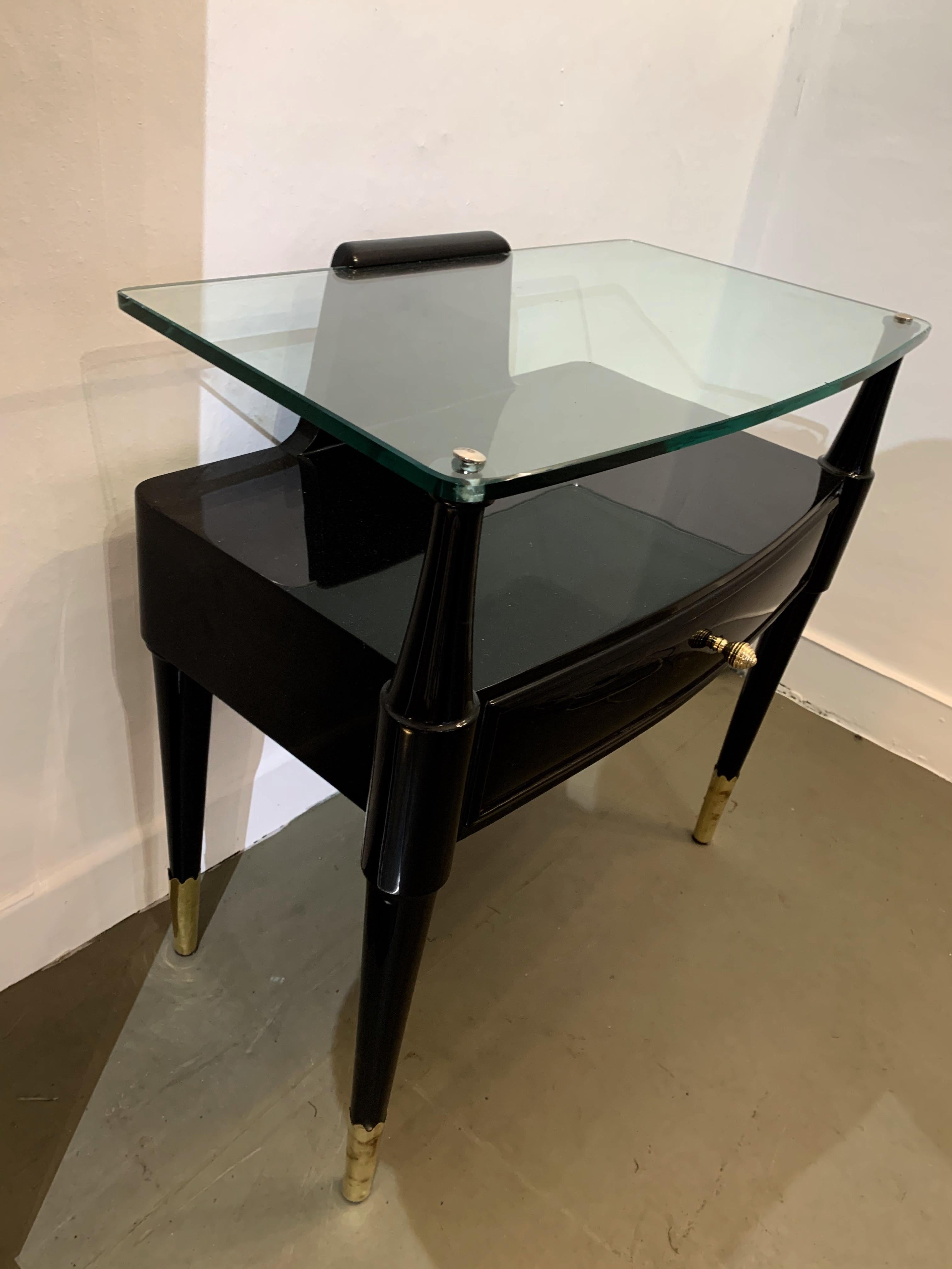 Pair of Lacquered and Brass Side Table, Italy, 1950s 1