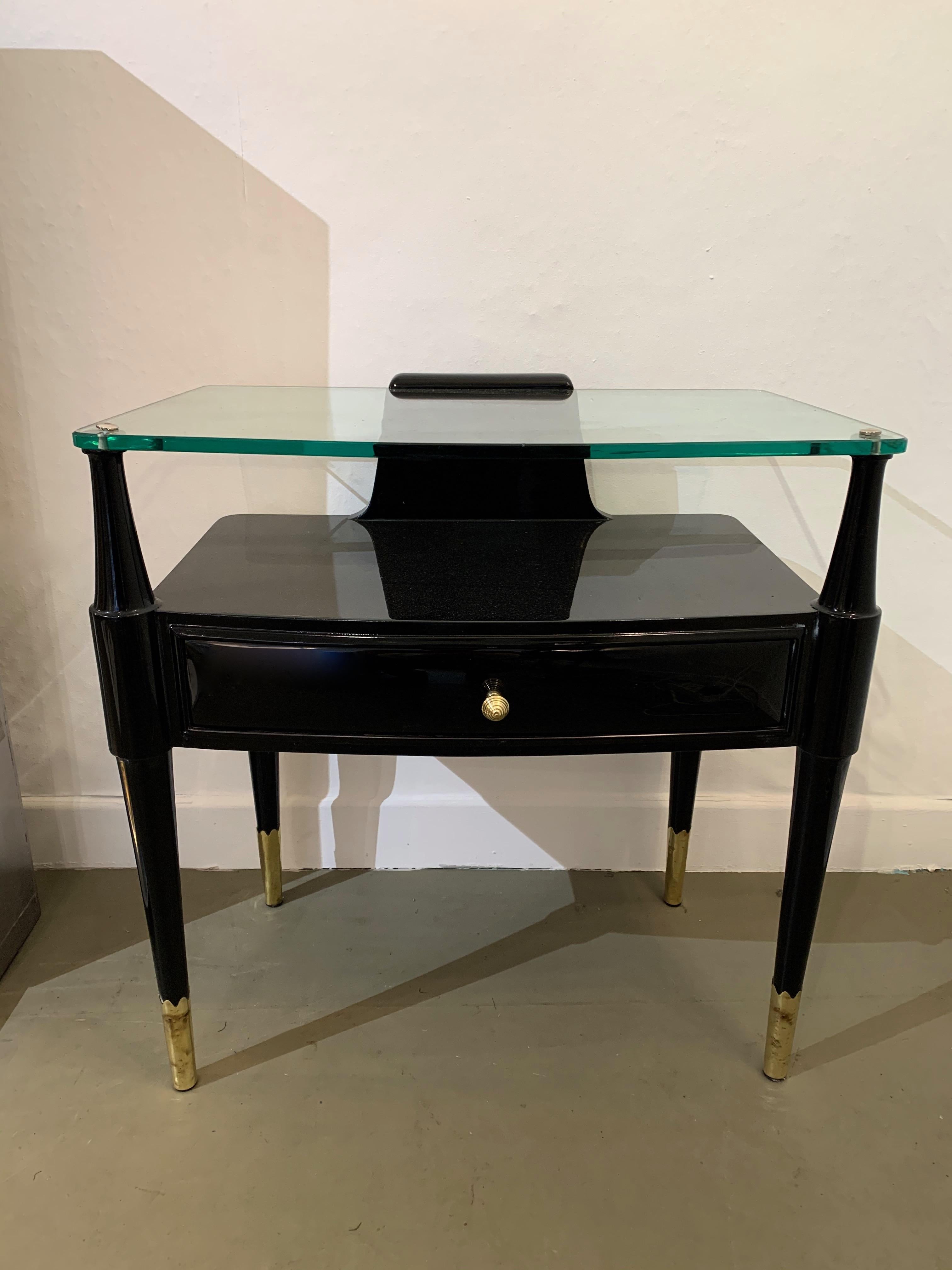 Pair of Lacquered and Brass Side Table, Italy, 1950s 3