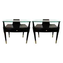 Pair of Lacquered and Brass Side Table, Italy, 1950s