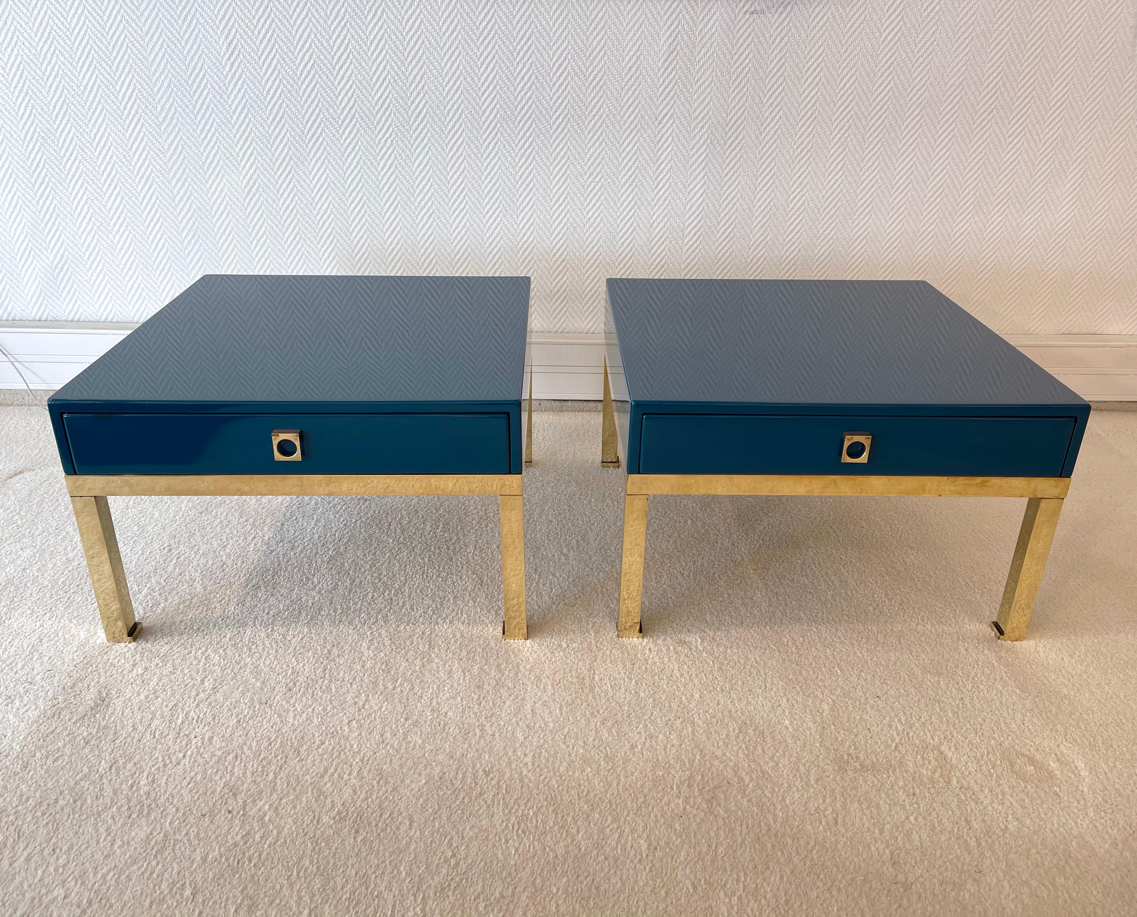 Pair of Lacquered and Brass Side Tables by Guy Lefevre, France, 1970s For Sale 4